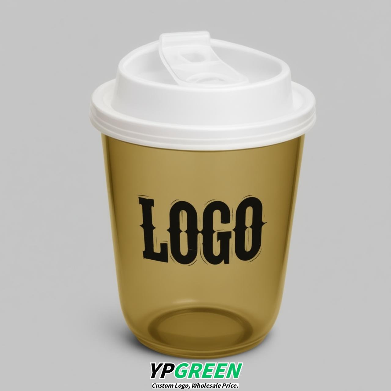 Ochre U Shape Cups with Lid - Custom Logo PP & PET Plastic Disposable