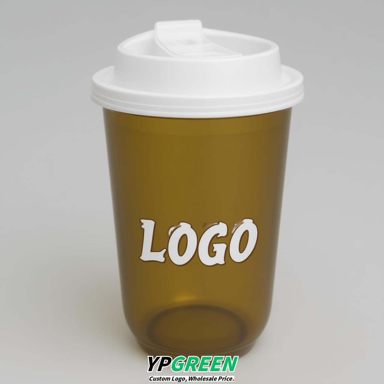 Ochre U Shape Cups with Lid - Custom Logo PP & PET Plastic Disposable