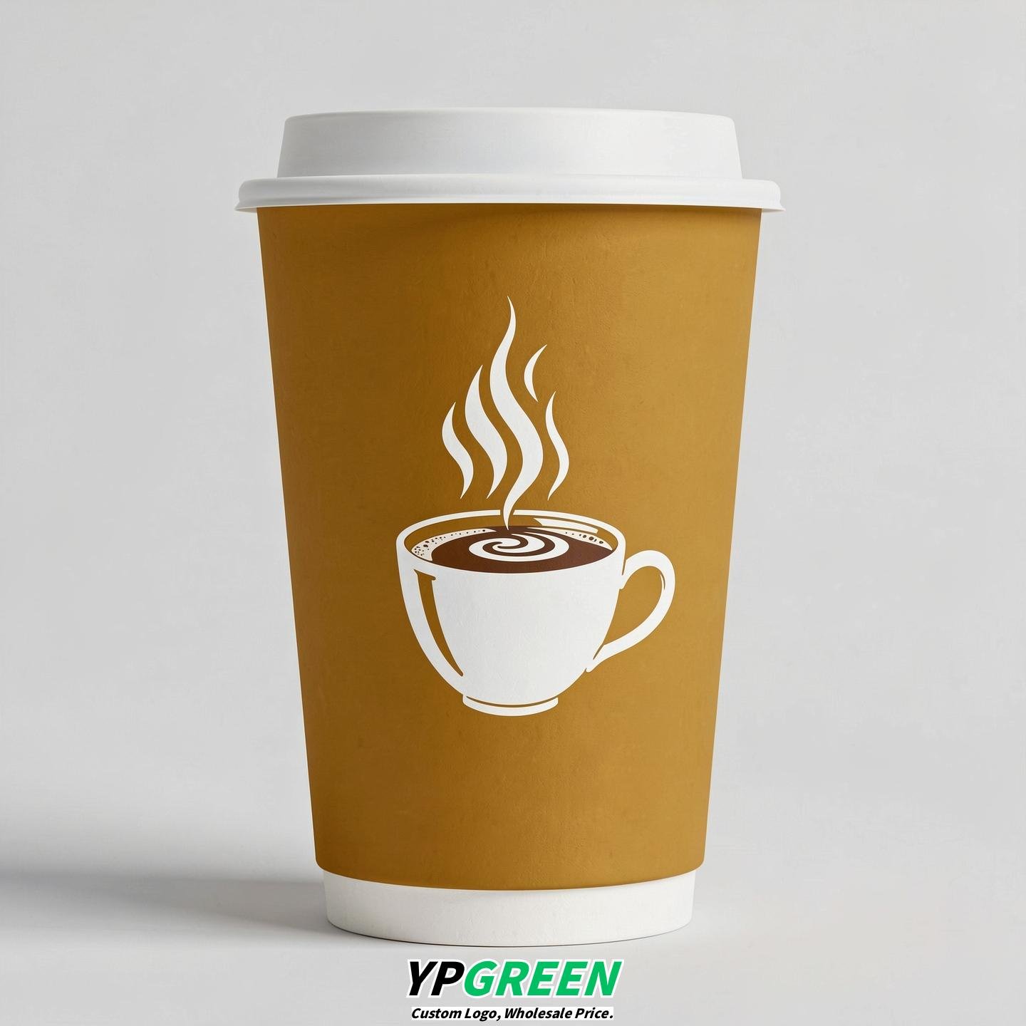 Ochre Hot Coffee Icon Paper Cups - Disposable Steaming Coffee Design