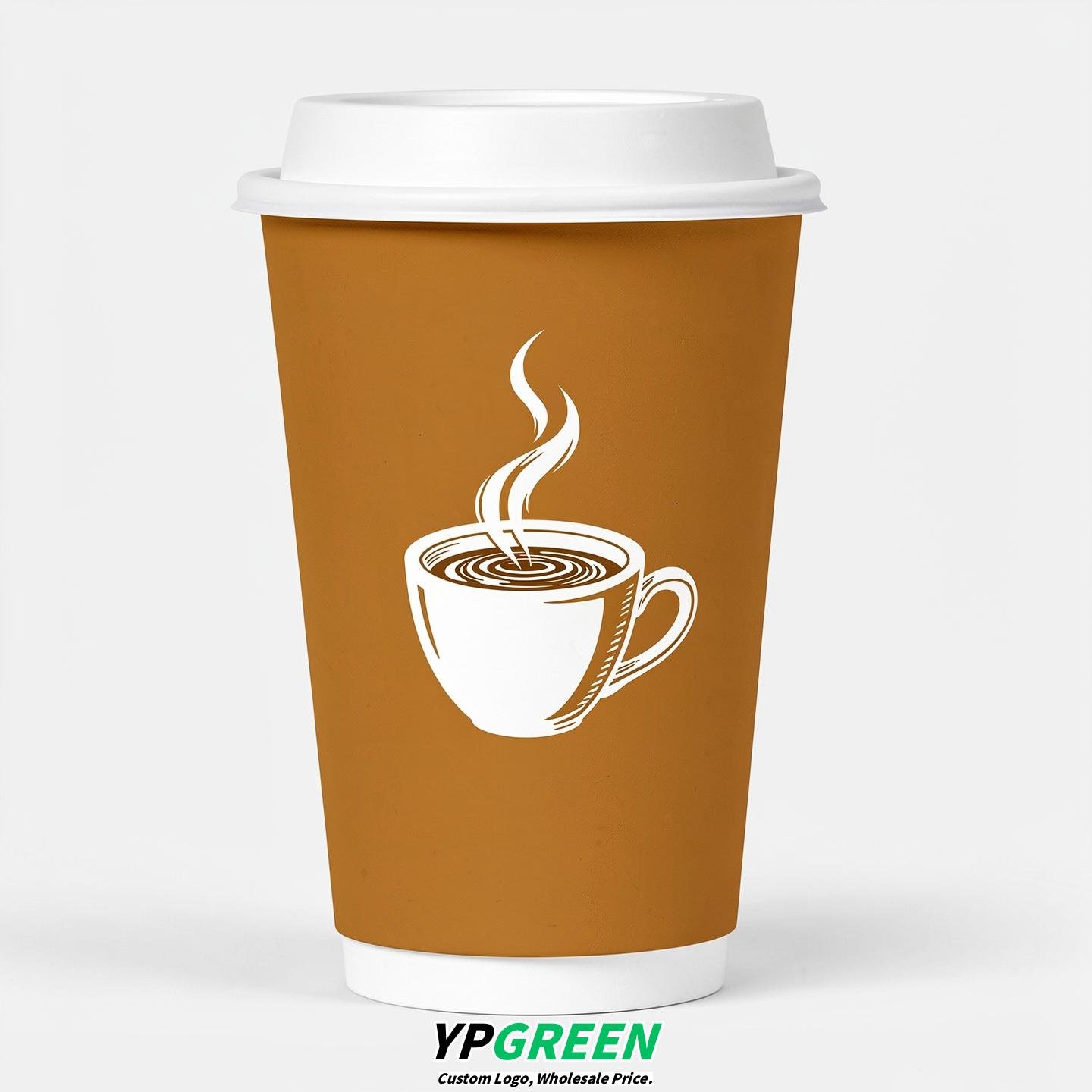 Ochre Hot Coffee Icon Paper Cups - Disposable Steaming Coffee Design