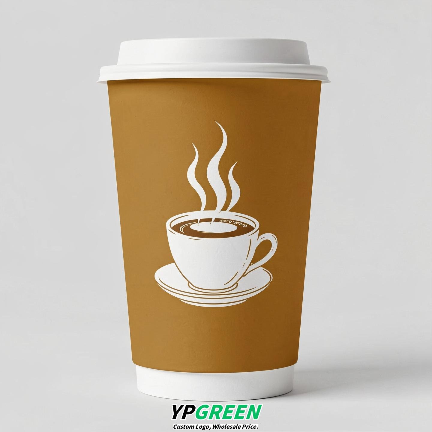 Ochre Hot Coffee Icon Paper Cups - Disposable Steaming Coffee Design