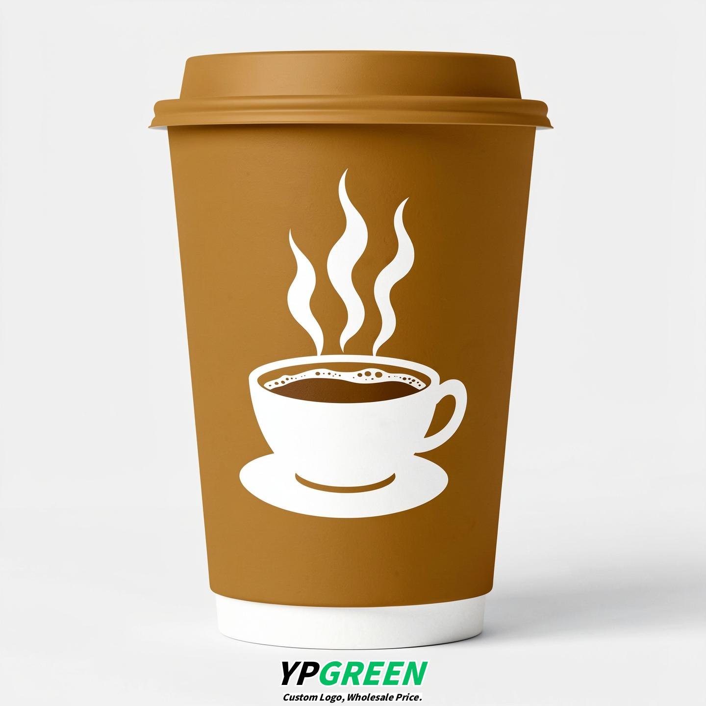 Ochre Hot Coffee Icon Paper Cups - Disposable Steaming Coffee Design