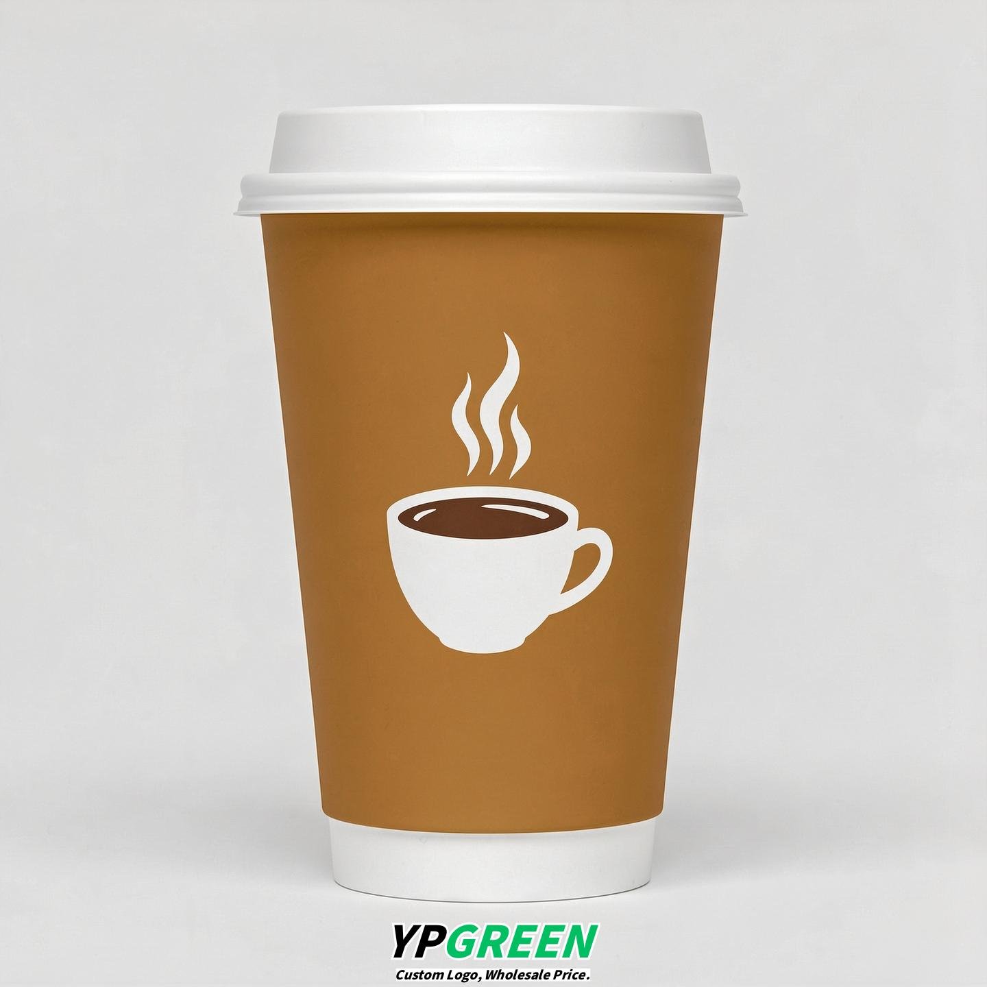 Ochre Hot Coffee Icon Paper Cups - Disposable Steaming Coffee Design