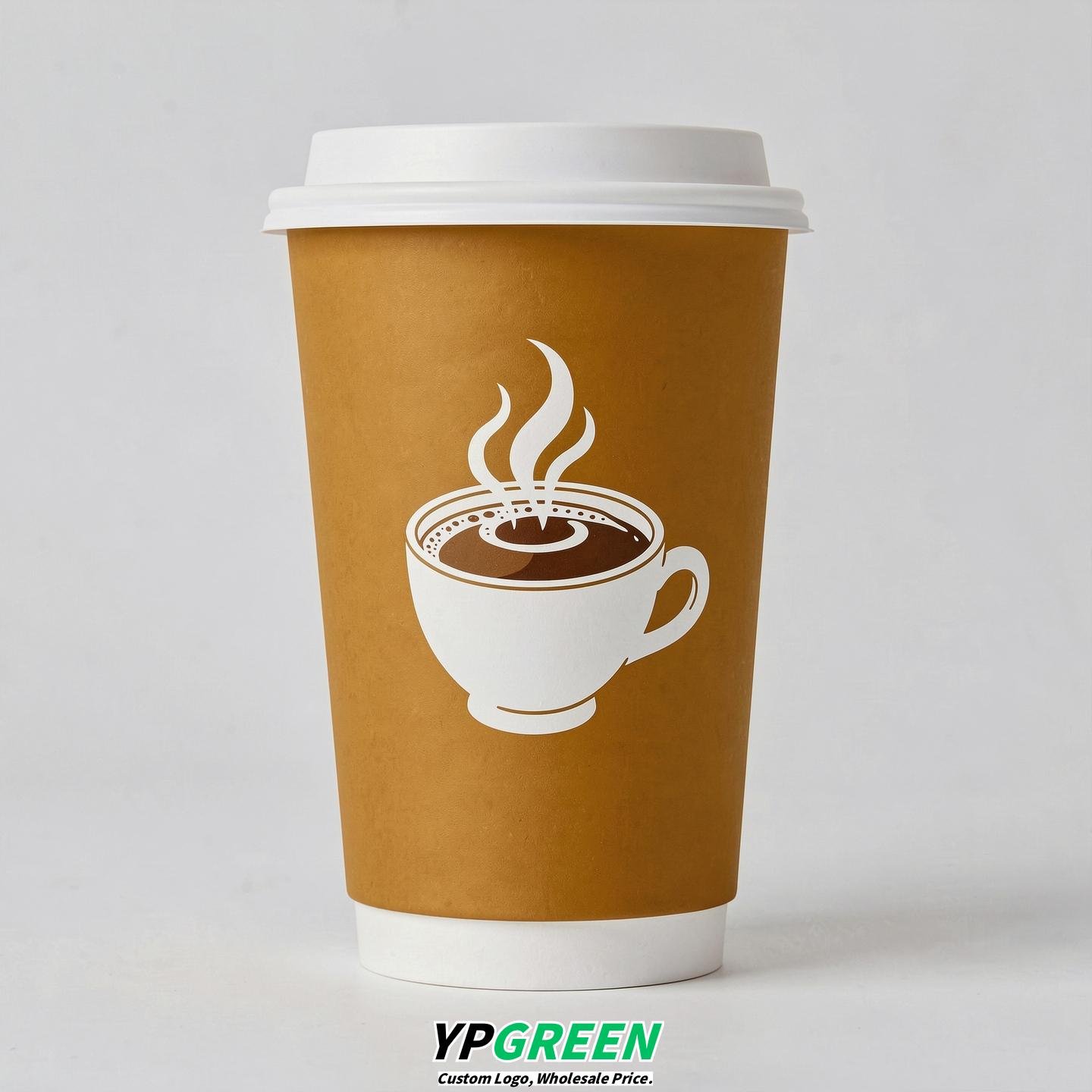 Ochre Hot Coffee Icon Paper Cups - Disposable Steaming Coffee Design