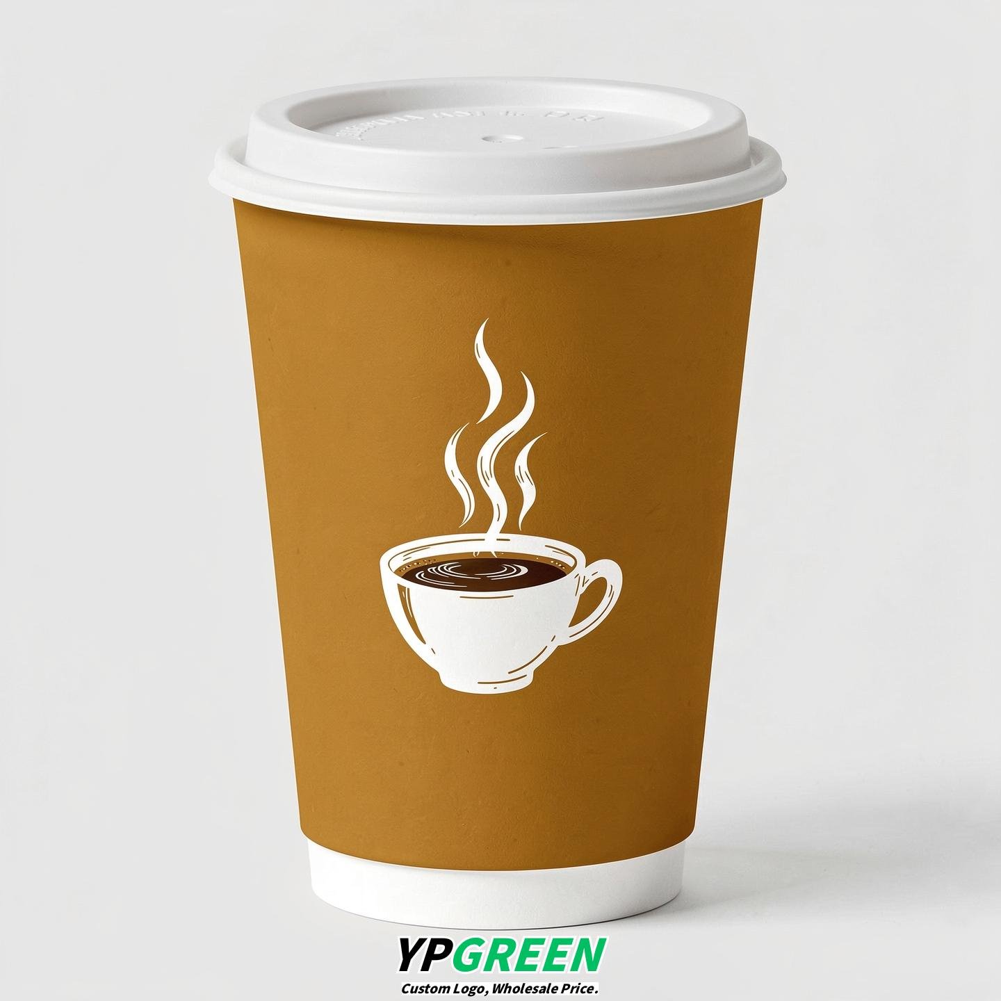 Ochre Hot Coffee Icon Paper Cups - Disposable Steaming Coffee Design