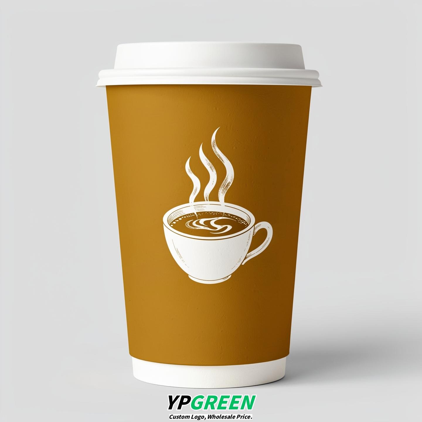 Ochre Hot Coffee Icon Paper Cups - Disposable Steaming Coffee Design