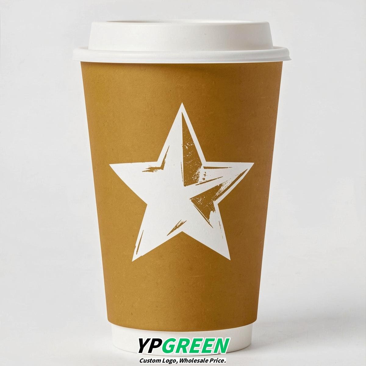 Ochre Stars Paper Cups with Lids 8-24oz Ochre Stars Paper Cups with Lids 8-24oz