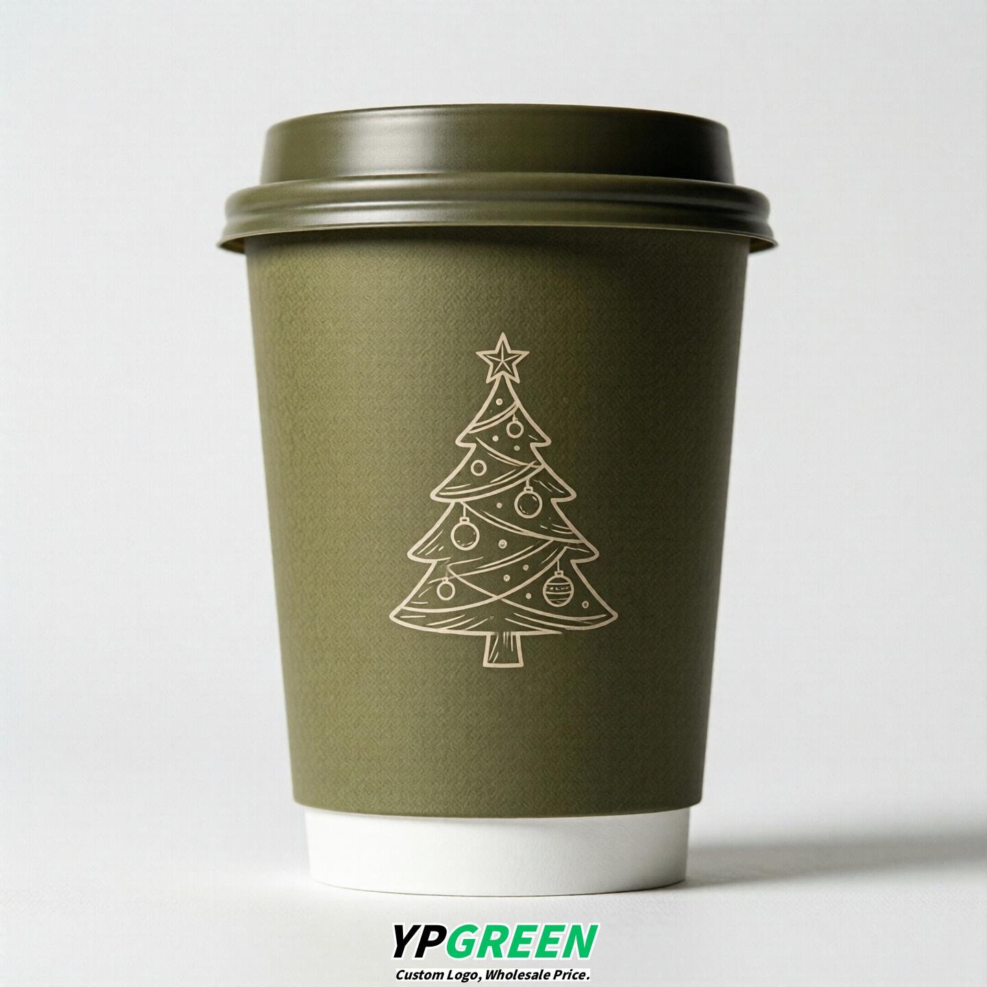 Olive Paper Cups with Christmas Design 8-24oz