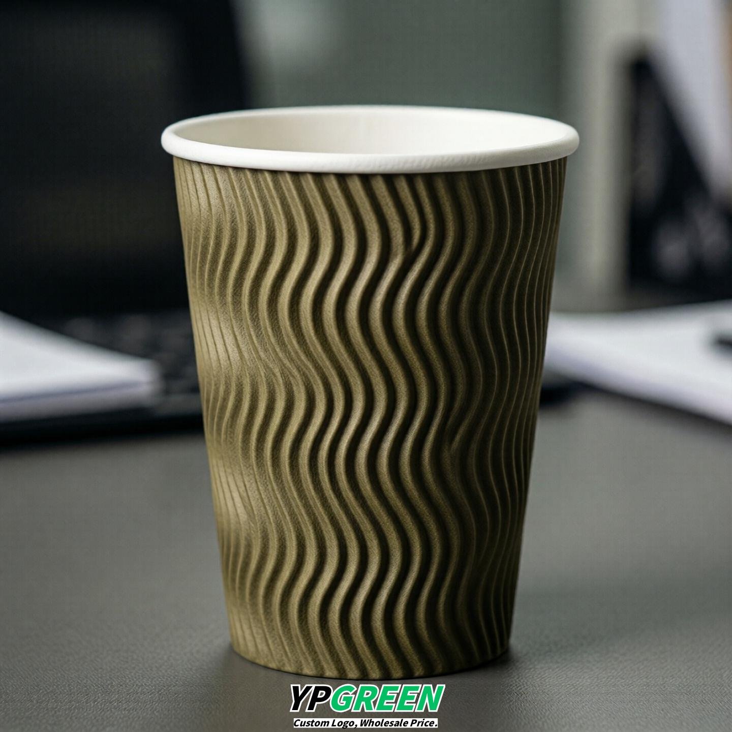 Olive Embossed Paper Cups 10oz/12oz/16oz/20oz/22oz