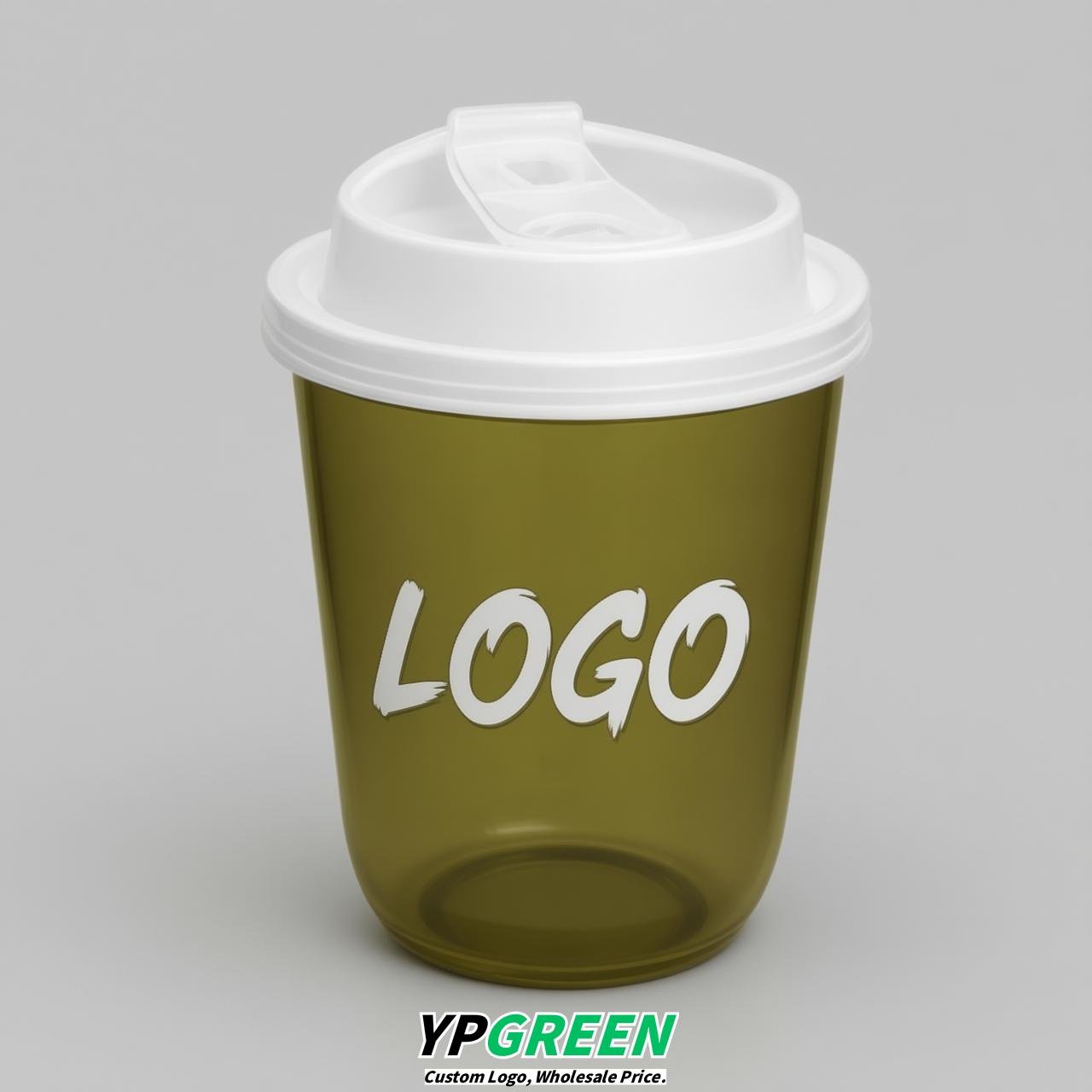 Olive U Shape Cups with Lid - Custom Logo PP & PET Plastic Disposable