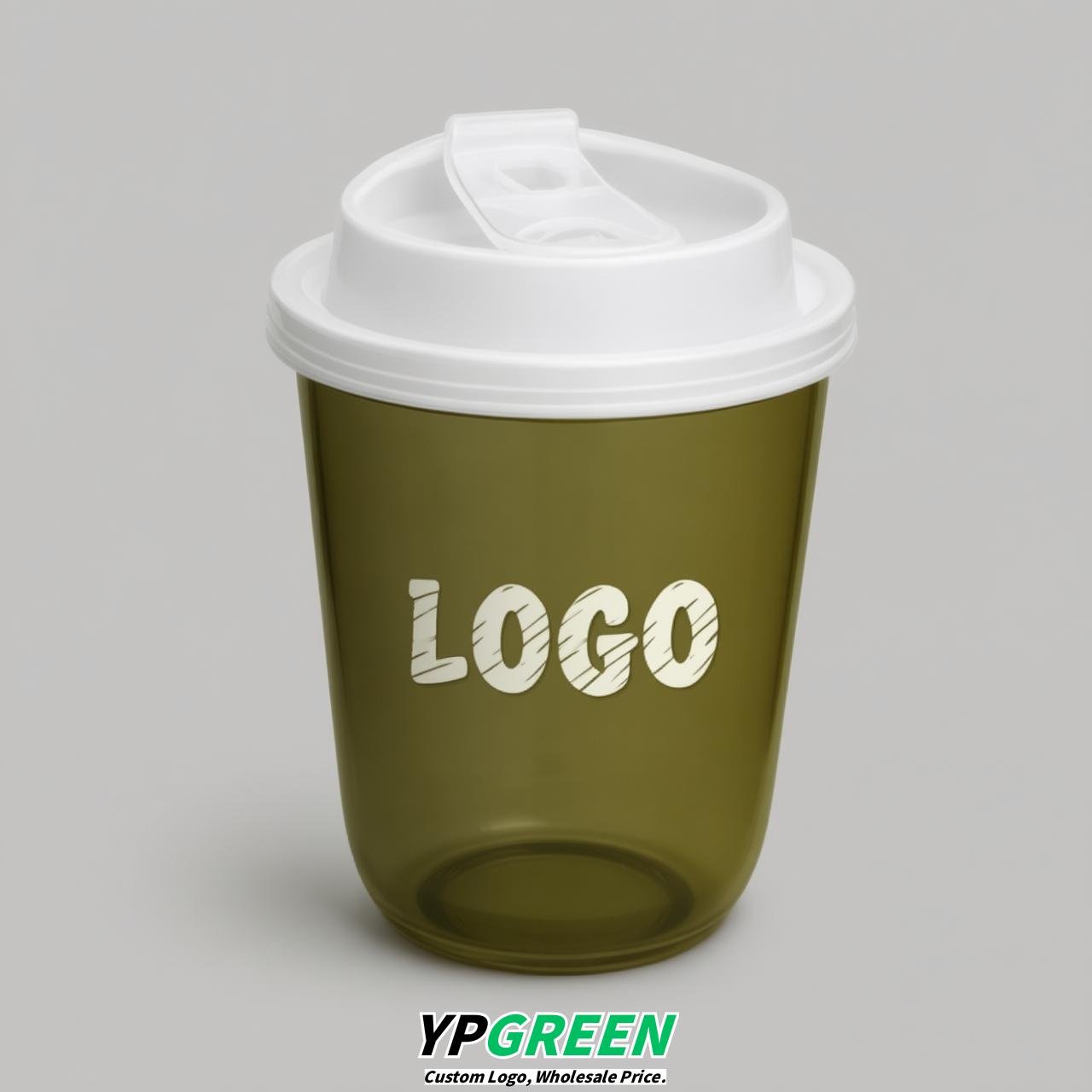 Olive U Shape Cups with Lid - Custom Logo PP & PET Plastic Disposable