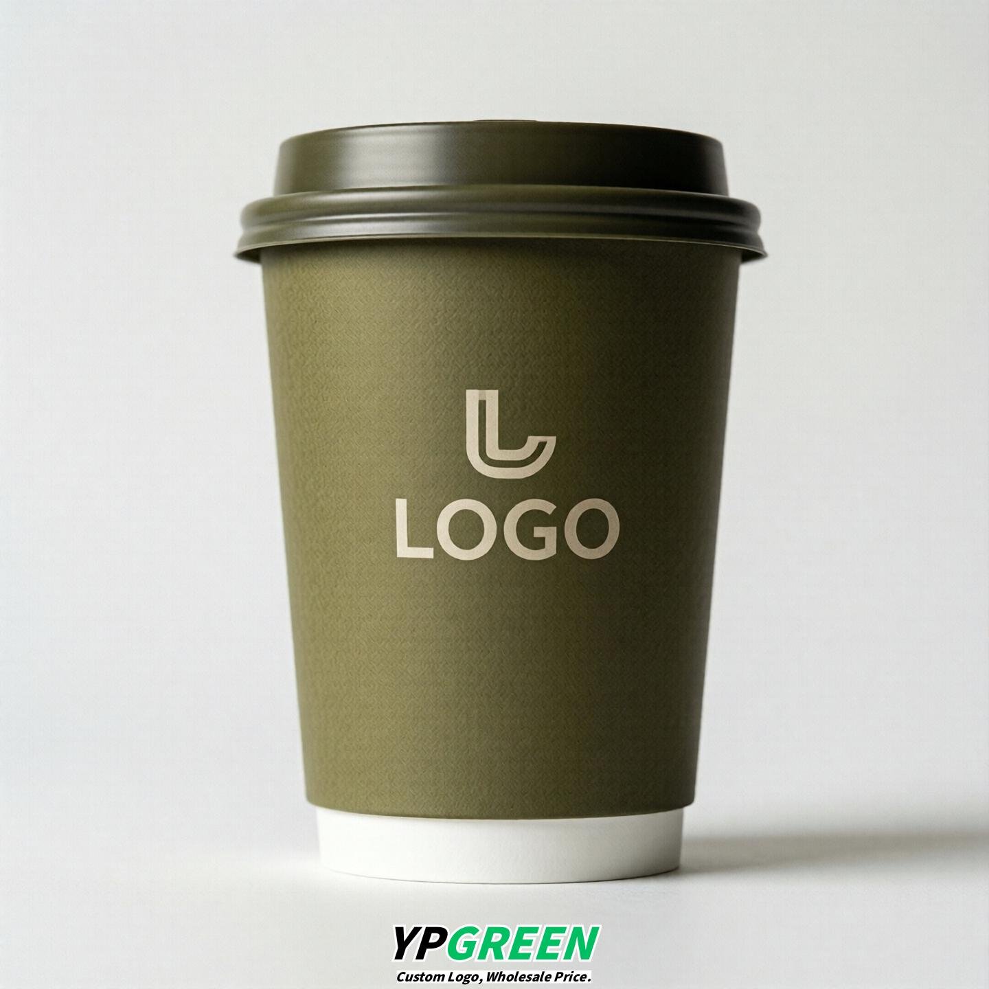 Olive Custom Logo Paper Cups: 8-24oz & Double Wall