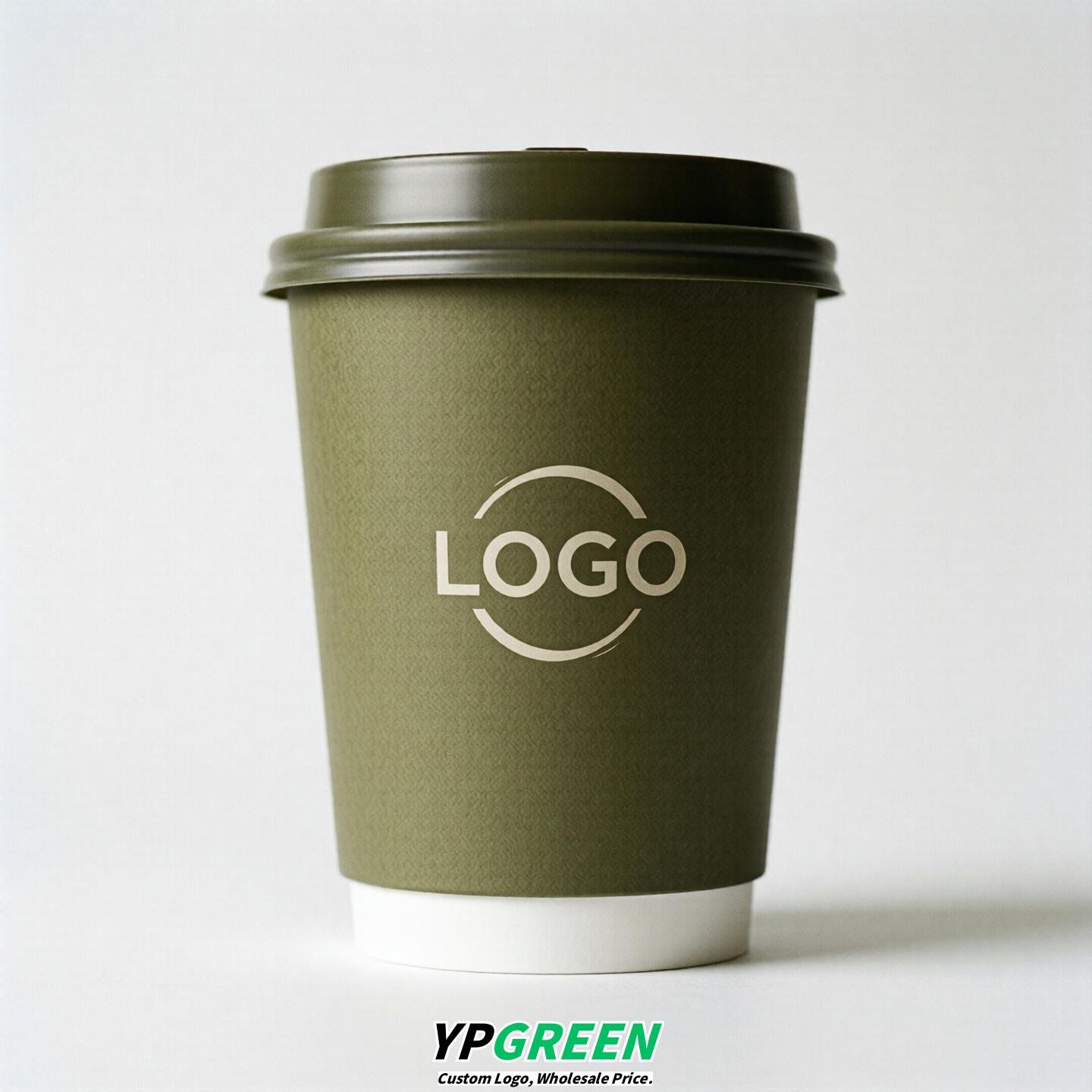Olive Custom Logo Paper Cups: 8-24oz & Double Wall