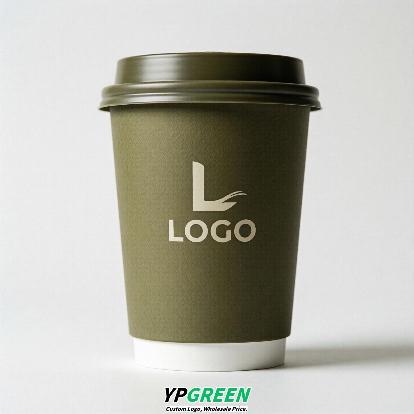 Olive Custom Logo Paper Cups: 8-24oz & Double Wall