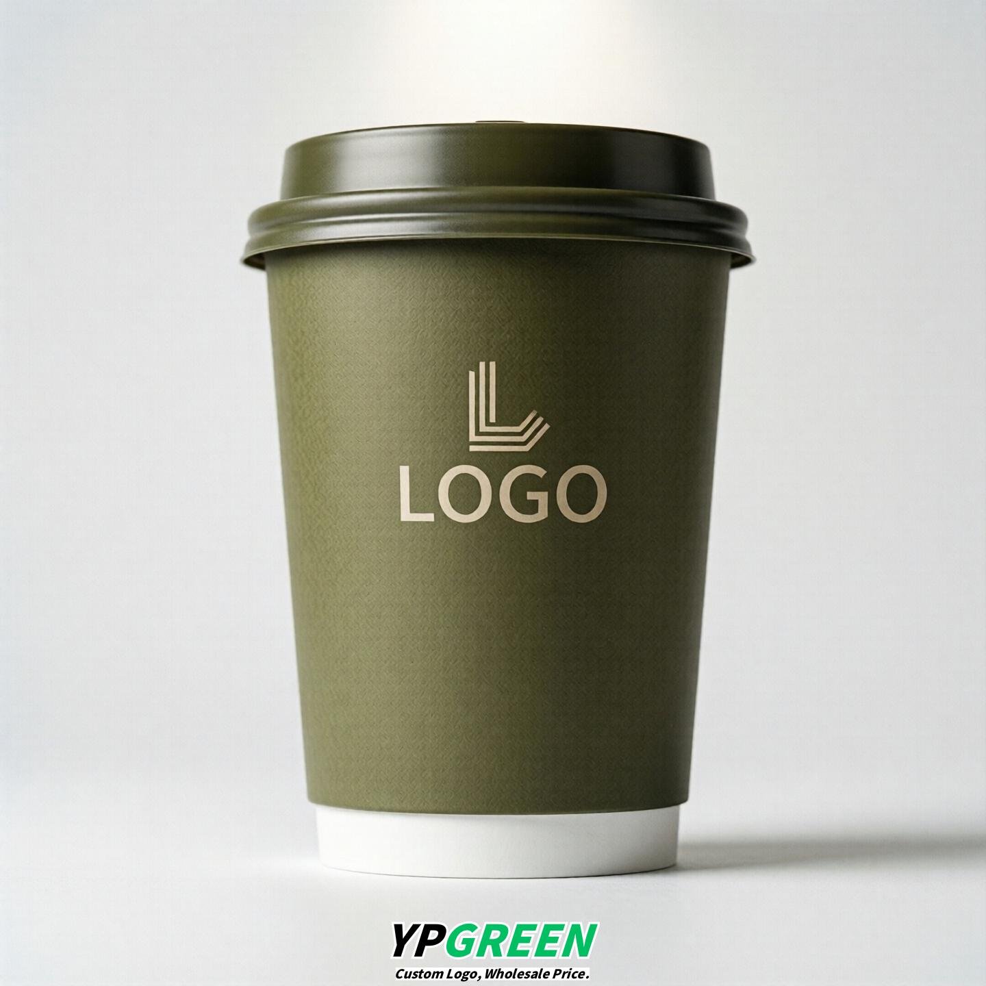 Olive Custom Logo Paper Cups: 8-24oz & Double Wall