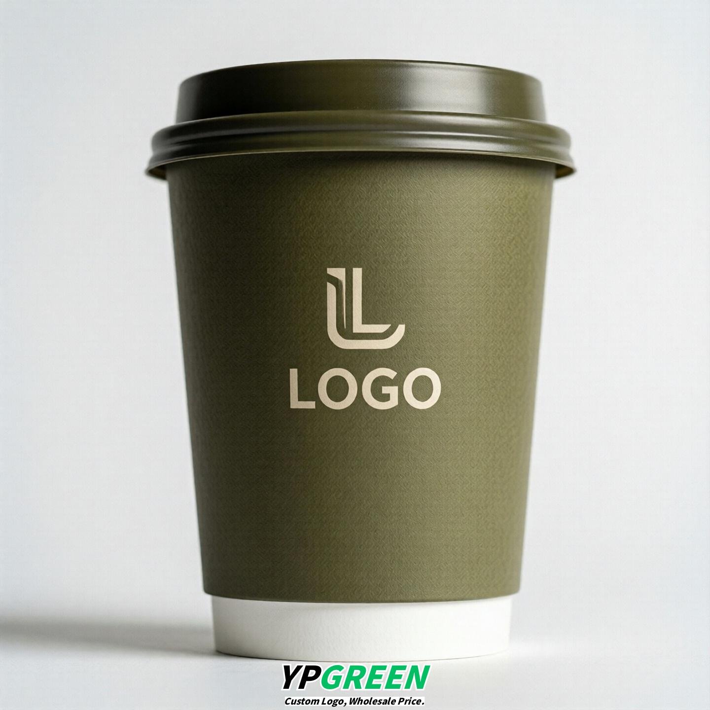 Olive Custom Logo Paper Cups: 8-24oz & Double Wall