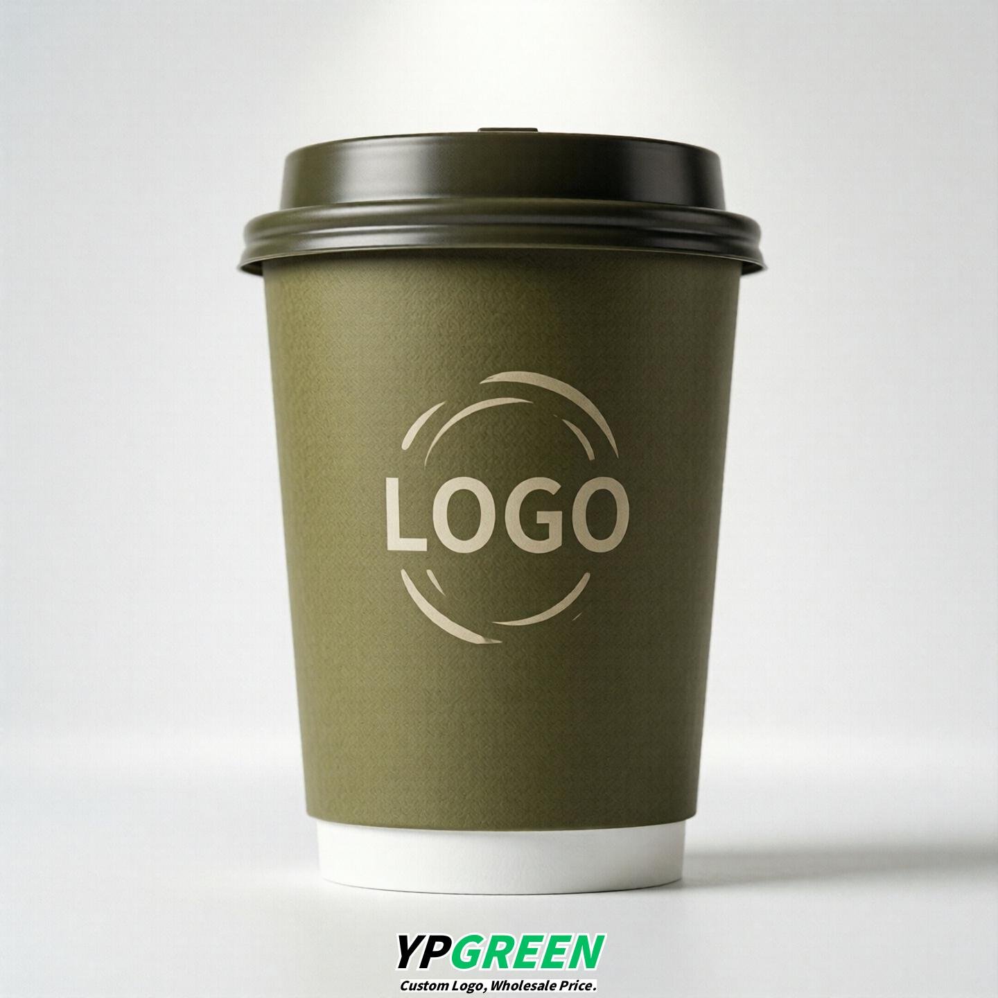 Olive Custom Logo Paper Cups: 8-24oz & Double Wall