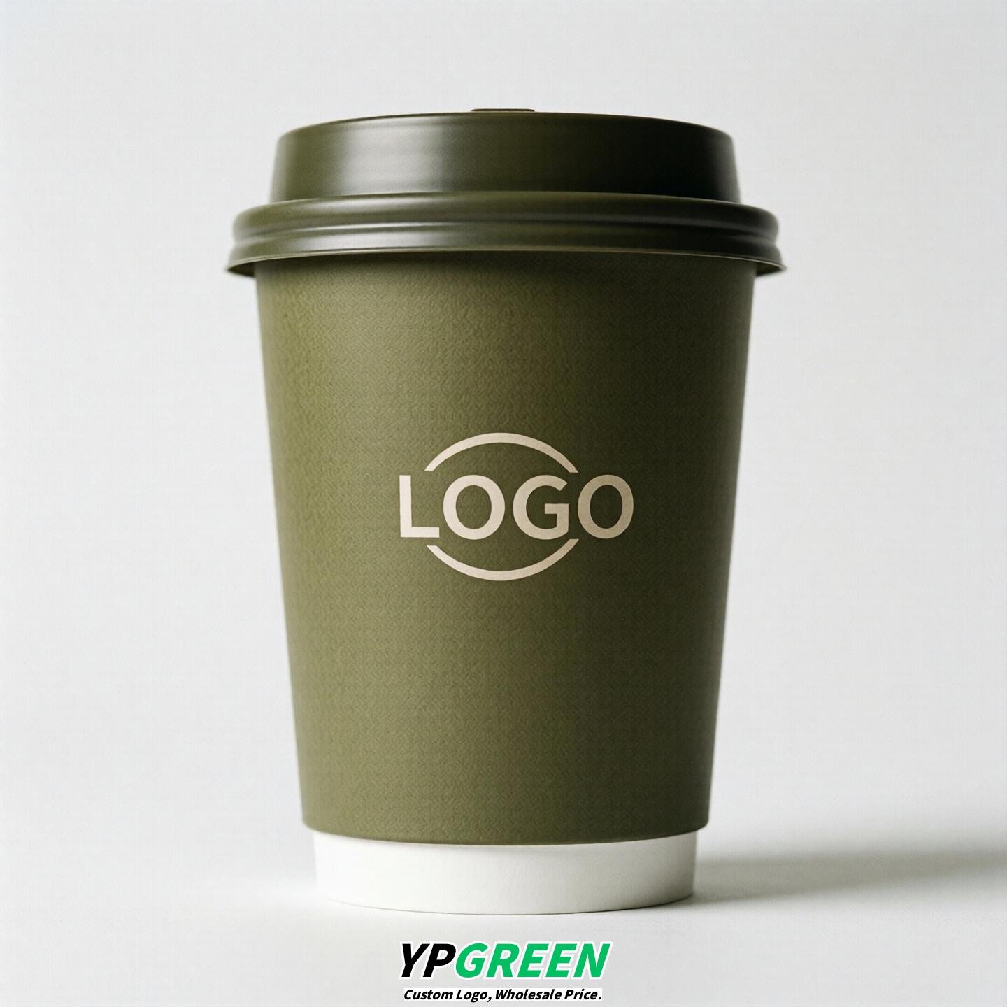 Olive Custom Logo Paper Cups: 8-24oz & Double Wall