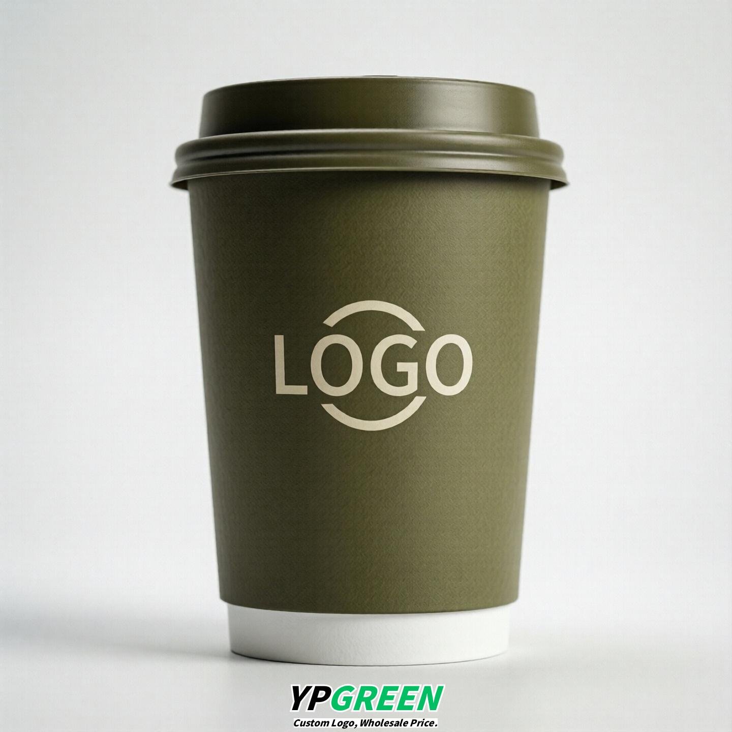 Olive Custom Logo Paper Cups: 8-24oz & Double Wall