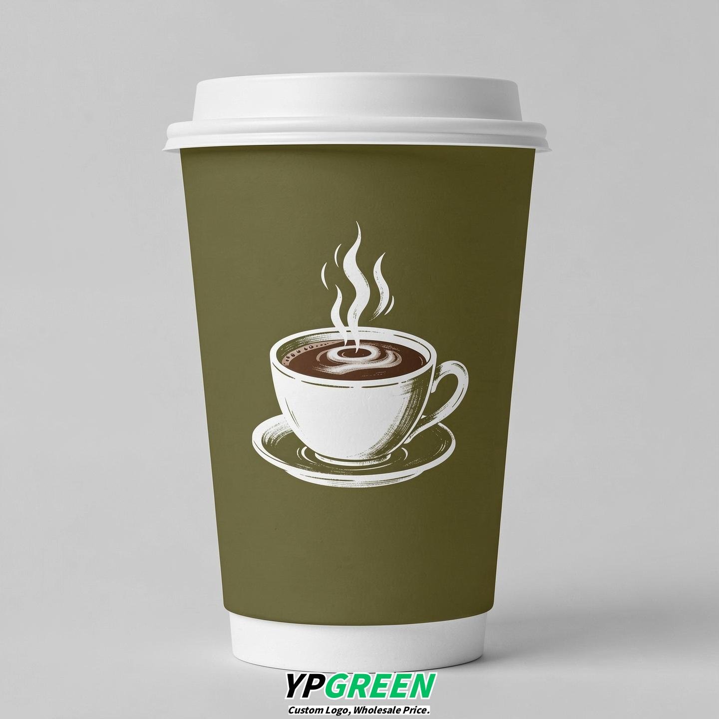 Olive Hot Coffee Icon Paper Cups - Disposable Steaming Coffee Design