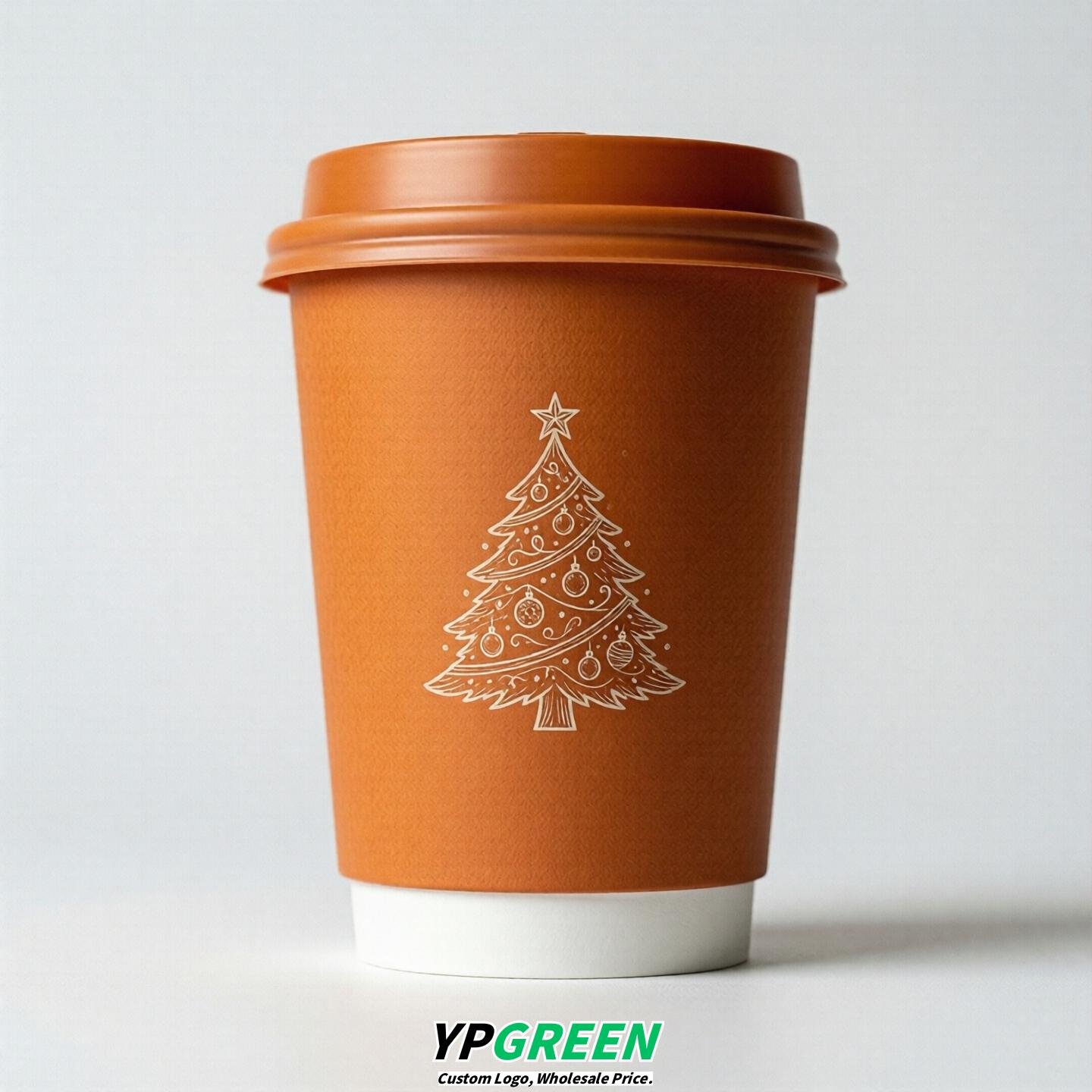 Orange Paper Cups with Christmas Design 8-24oz