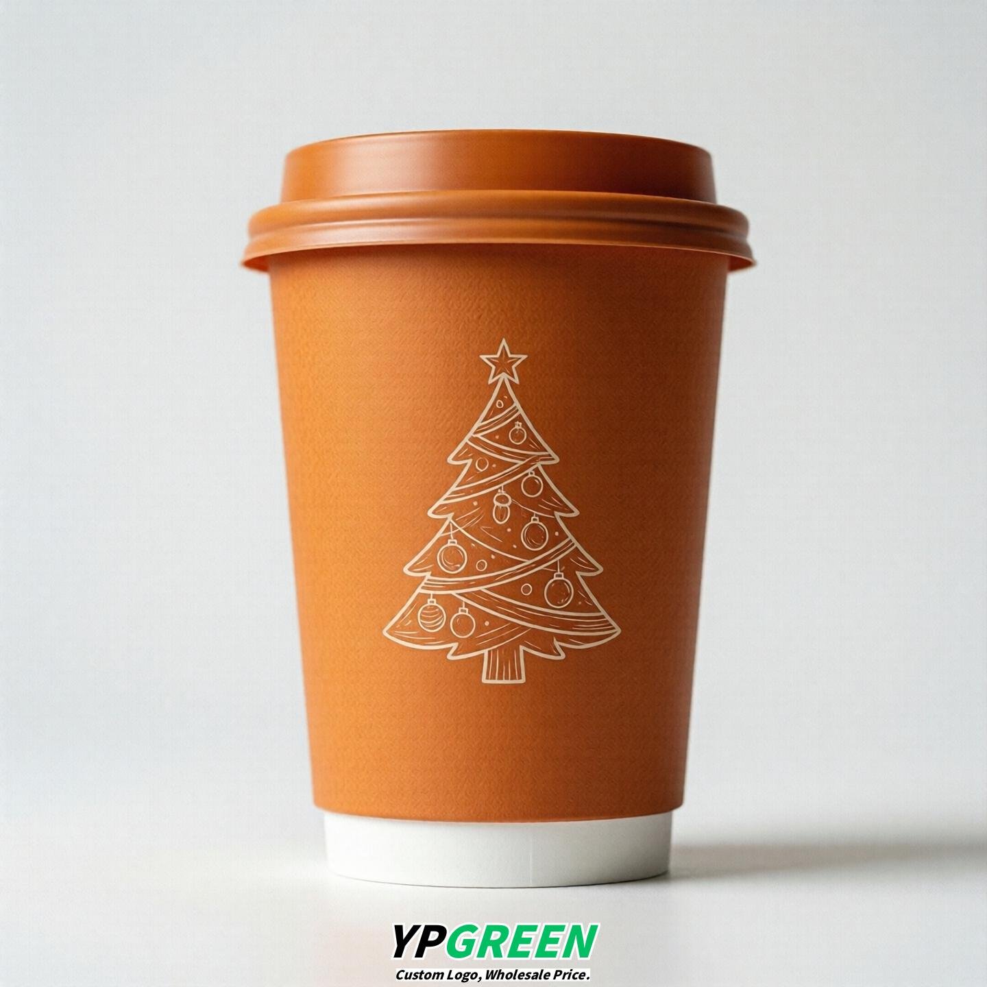 Orange Paper Cups with Christmas Design 8-24oz