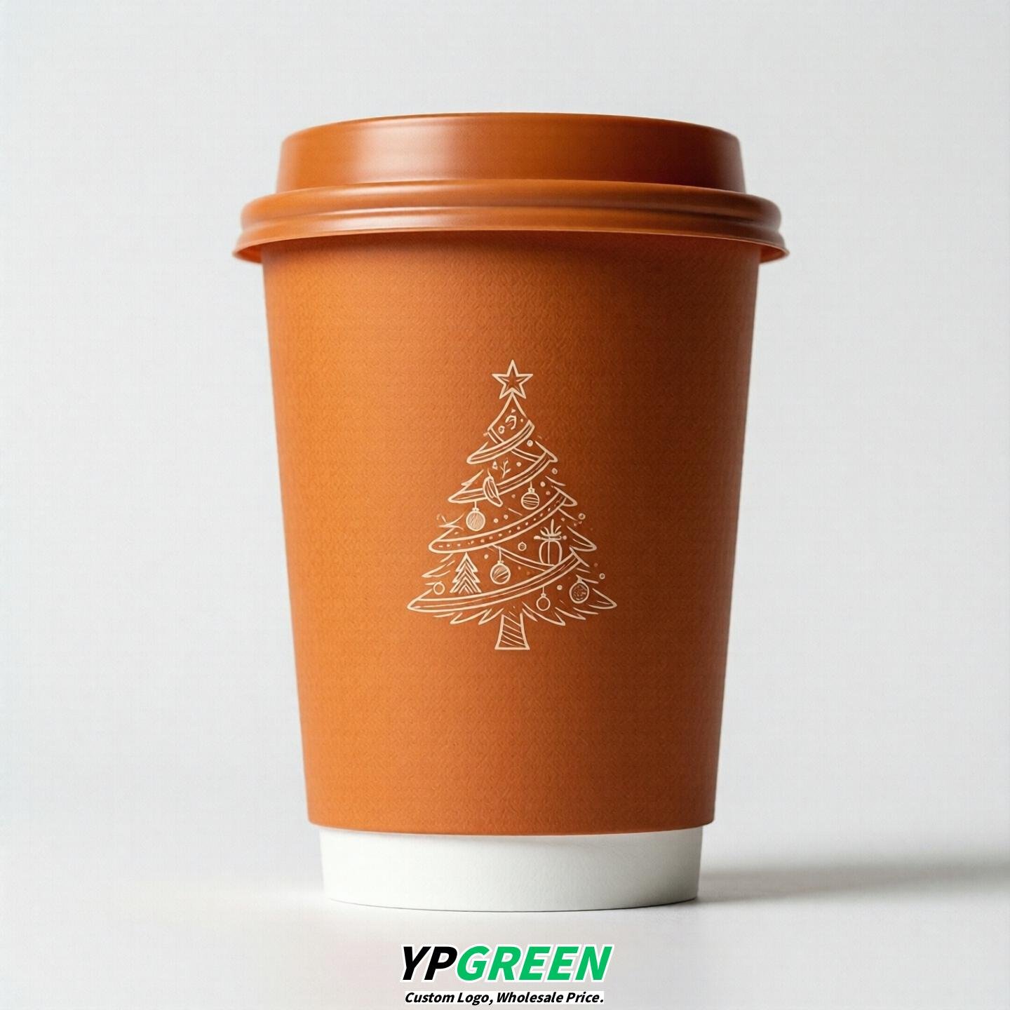 Orange Paper Cups with Christmas Design 8-24oz
