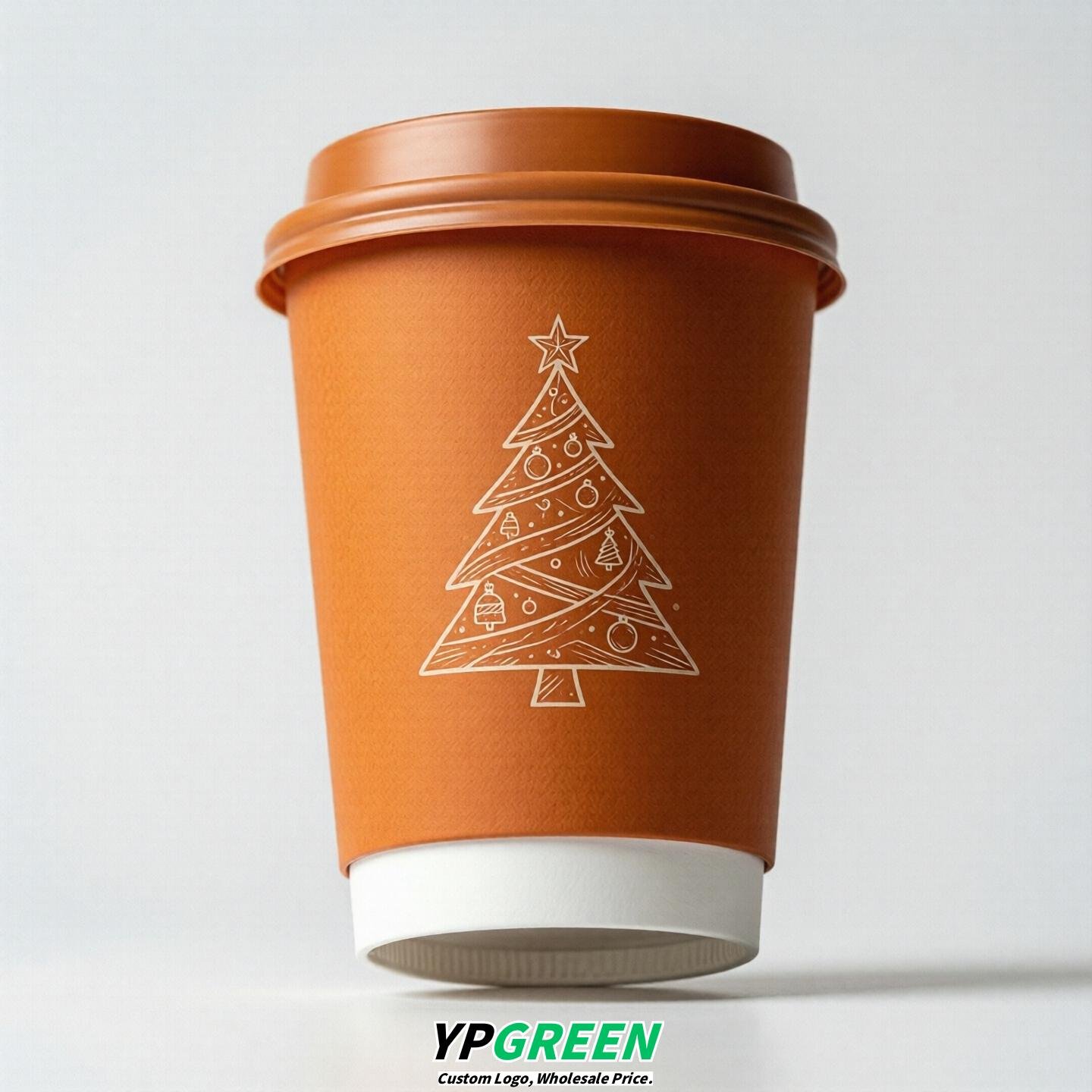 Orange Paper Cups with Christmas Design 8-24oz