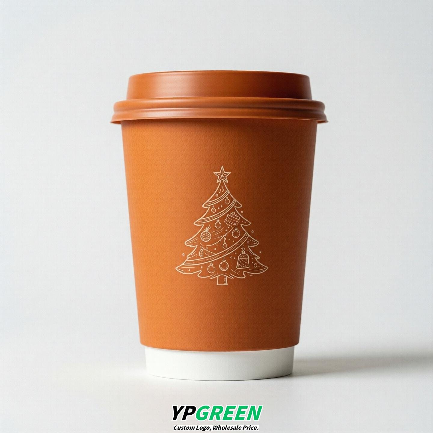 Orange Paper Cups with Christmas Design 8-24oz