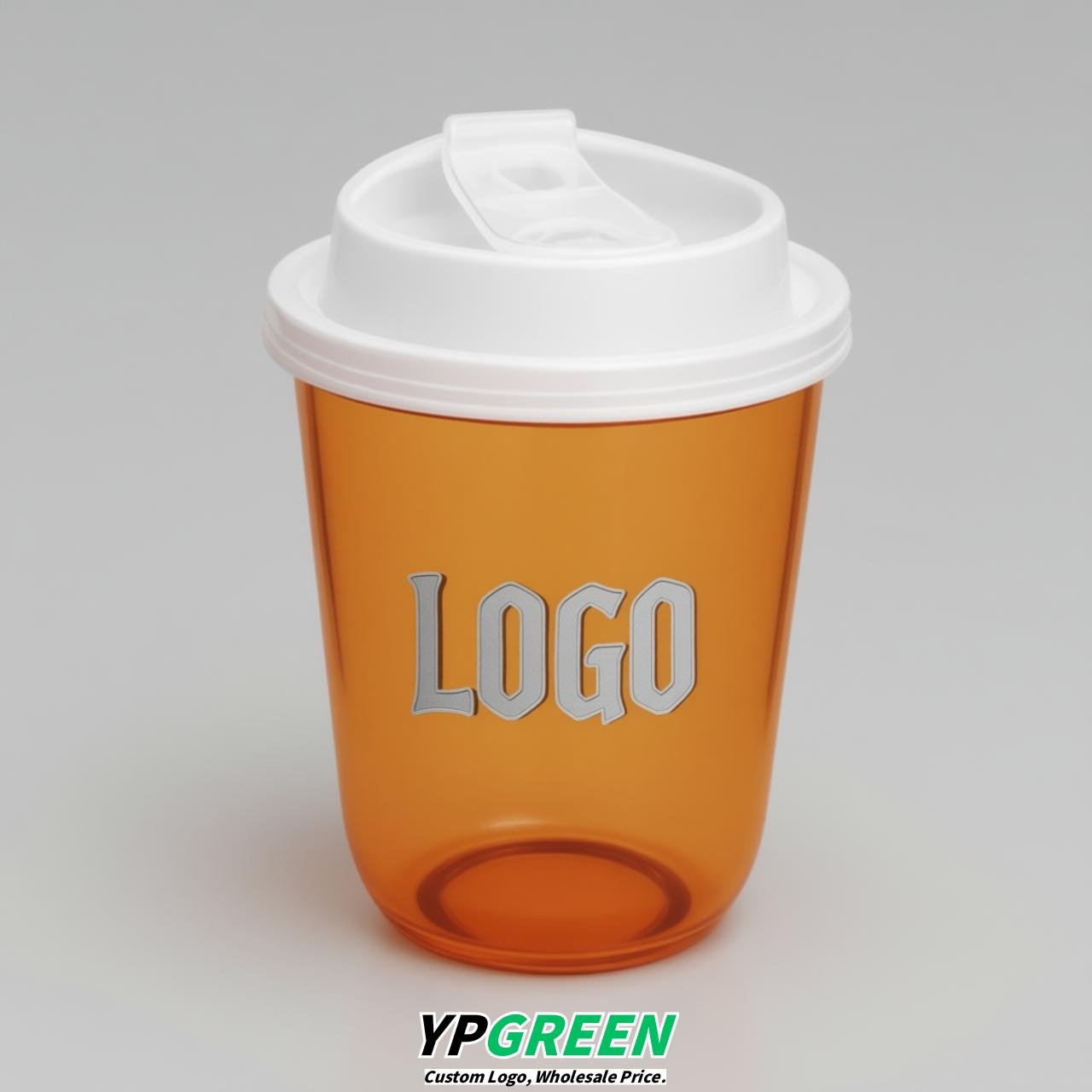 Orange U Shape Cups with Lid - Custom Logo PP & PET Plastic Disposable