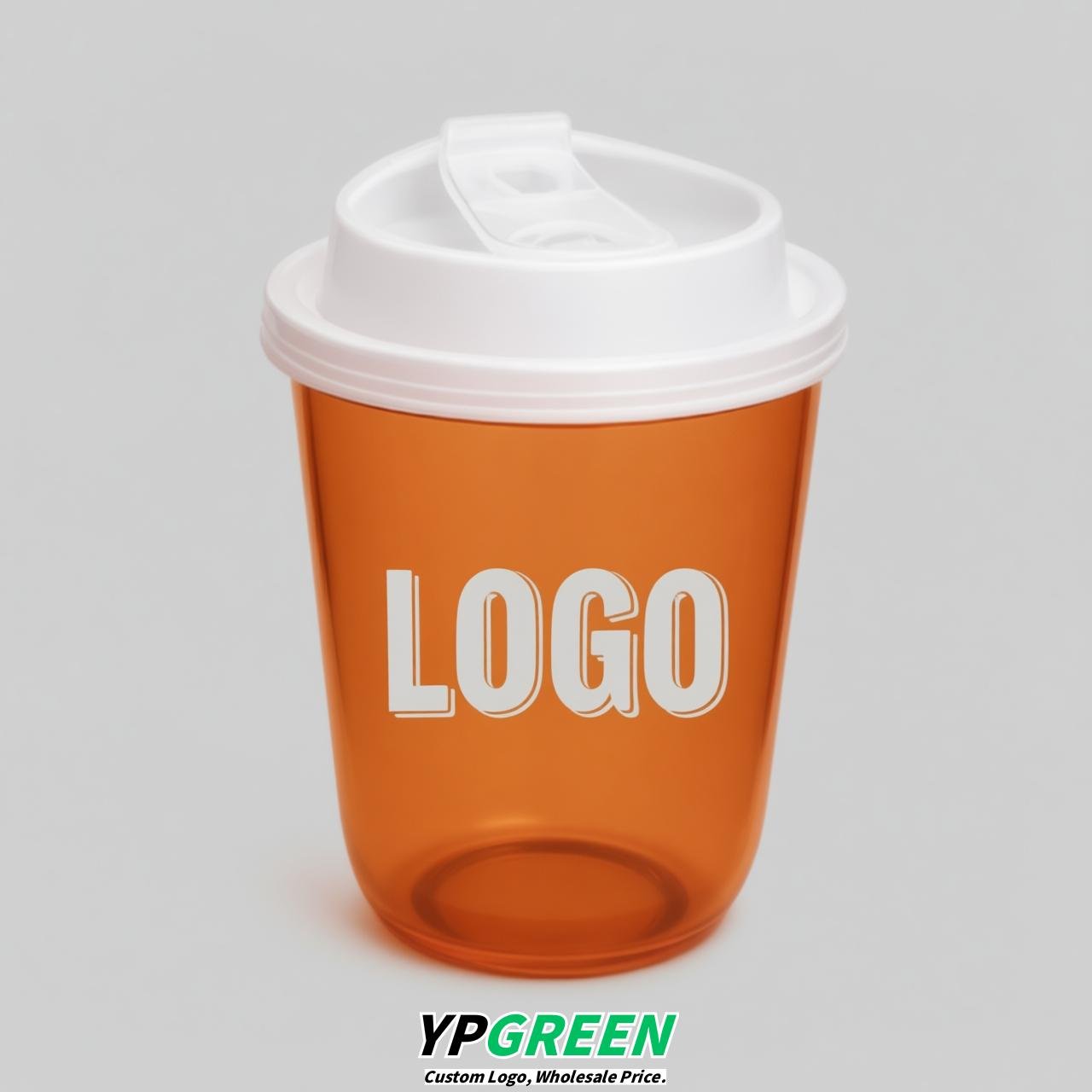 Orange U Shape Cups with Lid - Custom Logo PP & PET Plastic Disposable
