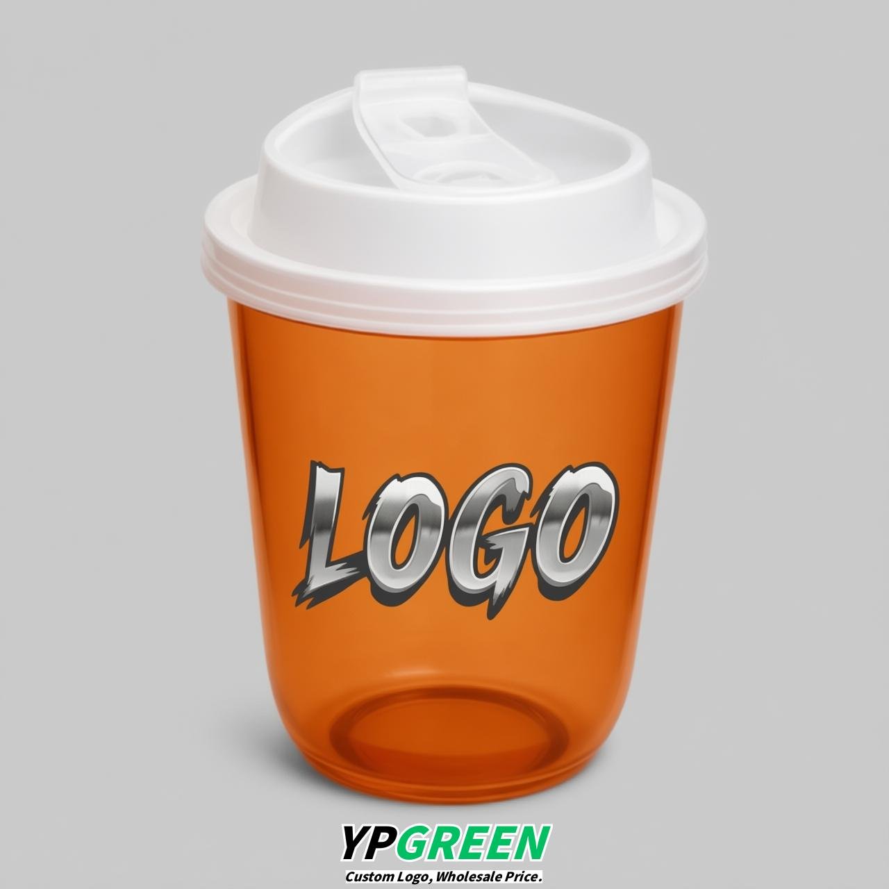 Orange U Shape Cups with Lid - Custom Logo PP & PET Plastic Disposable Orange U Shape Cups with Lid - Custom Logo PP & PET Plastic Disposable