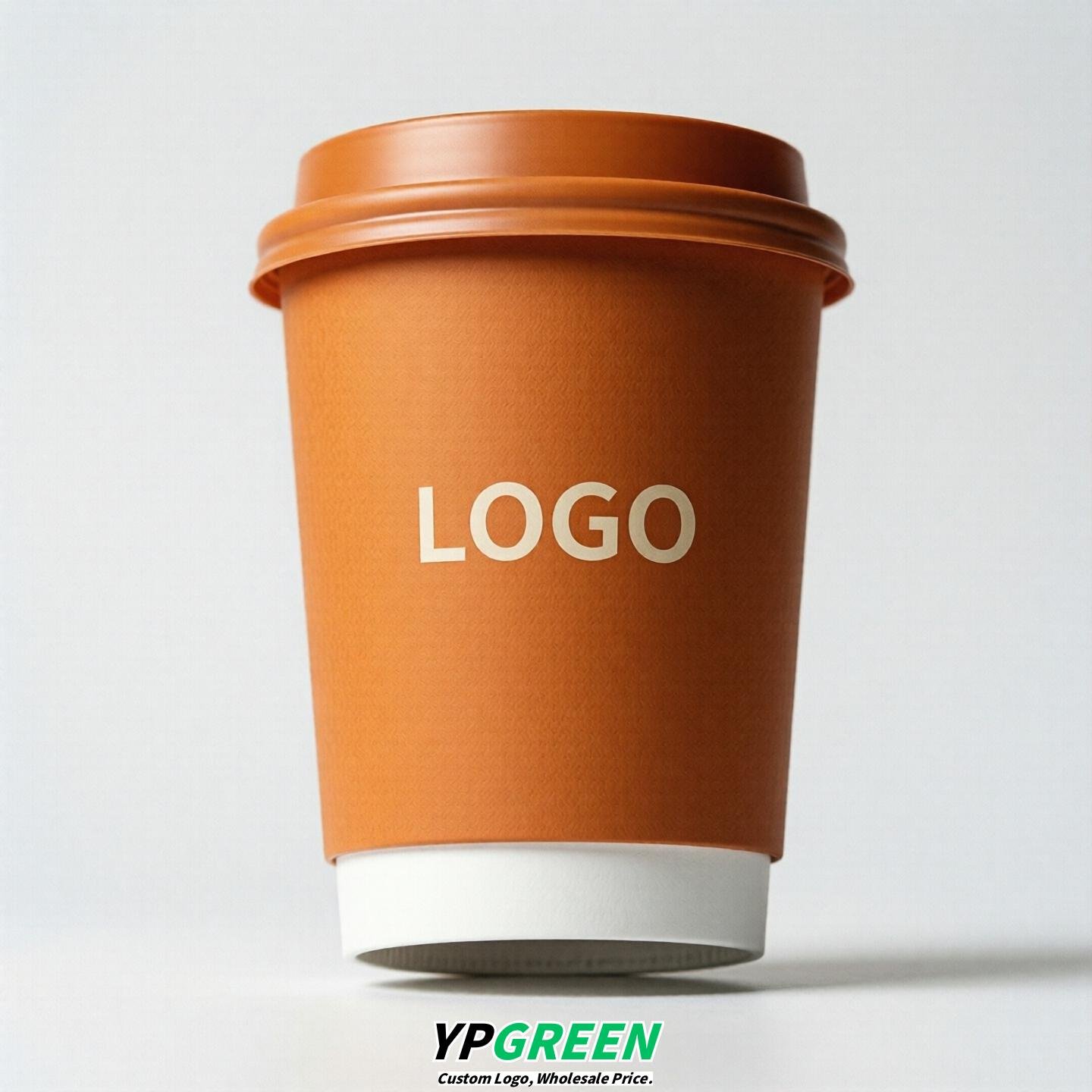 Orange Custom Logo Paper Cups: 8-24oz & Double Wall