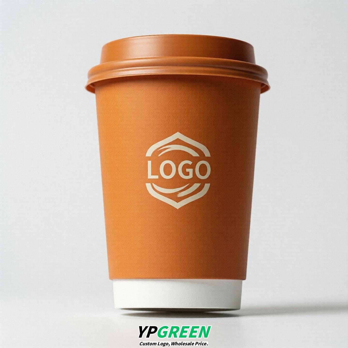 Orange Custom Logo Paper Cups: 8-24oz & Double Wall