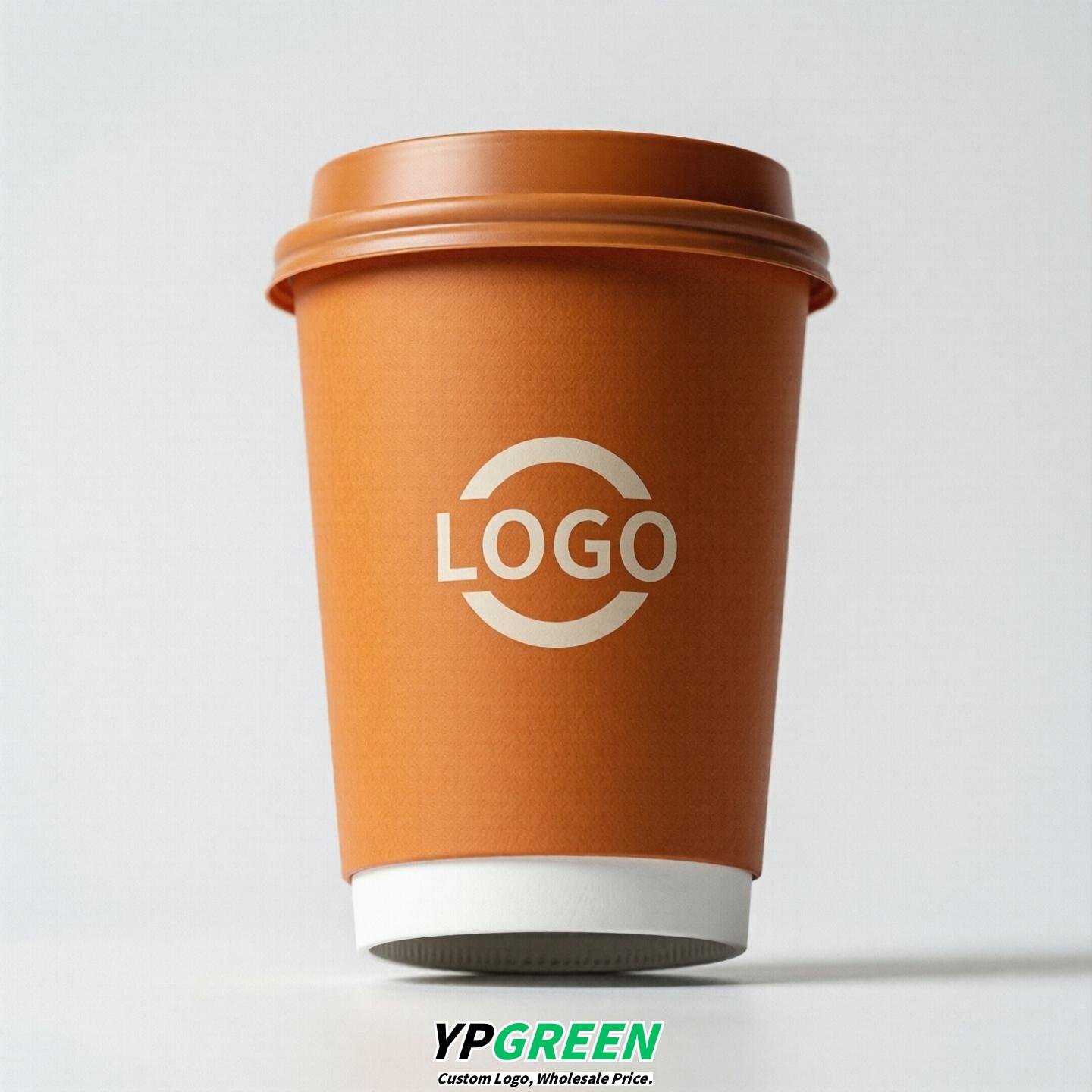 Orange Custom Logo Paper Cups: 8-24oz & Double Wall