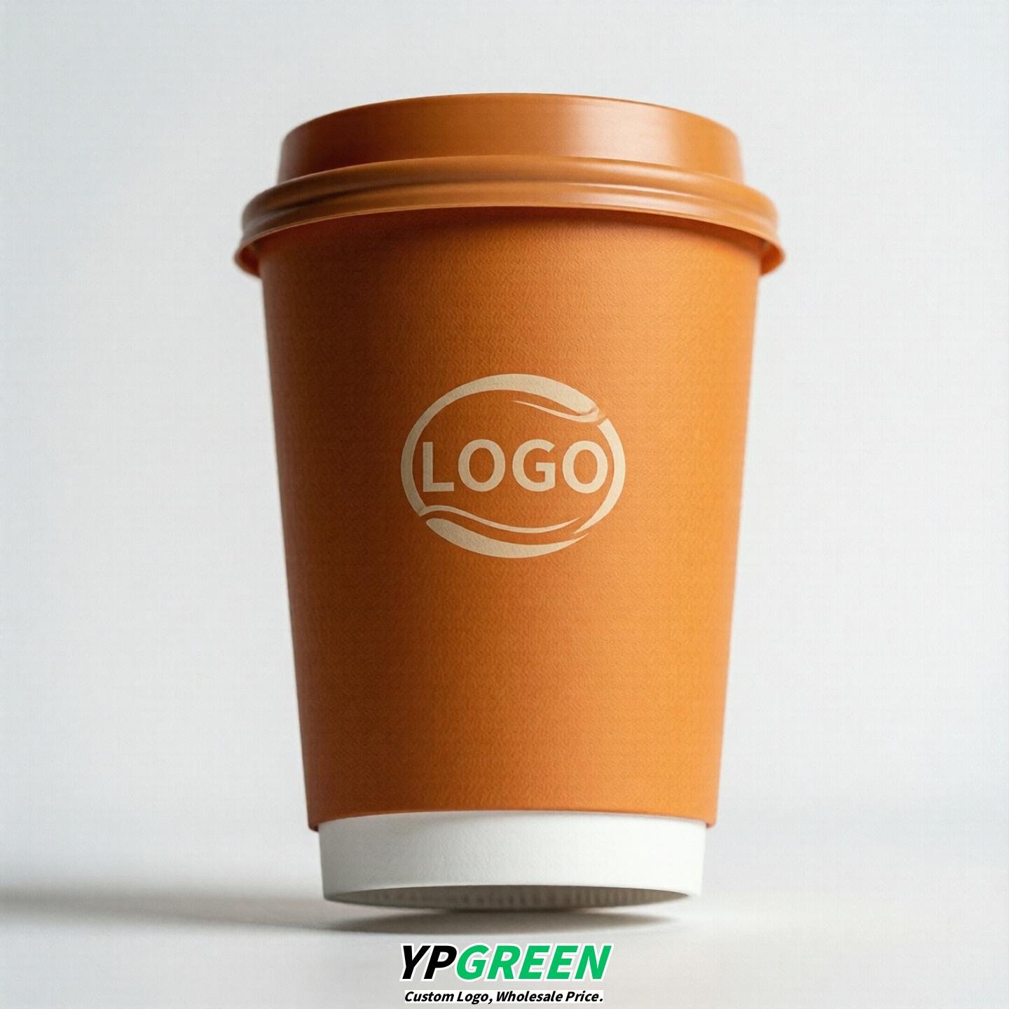 Orange Custom Logo Paper Cups: 8-24oz & Double Wall