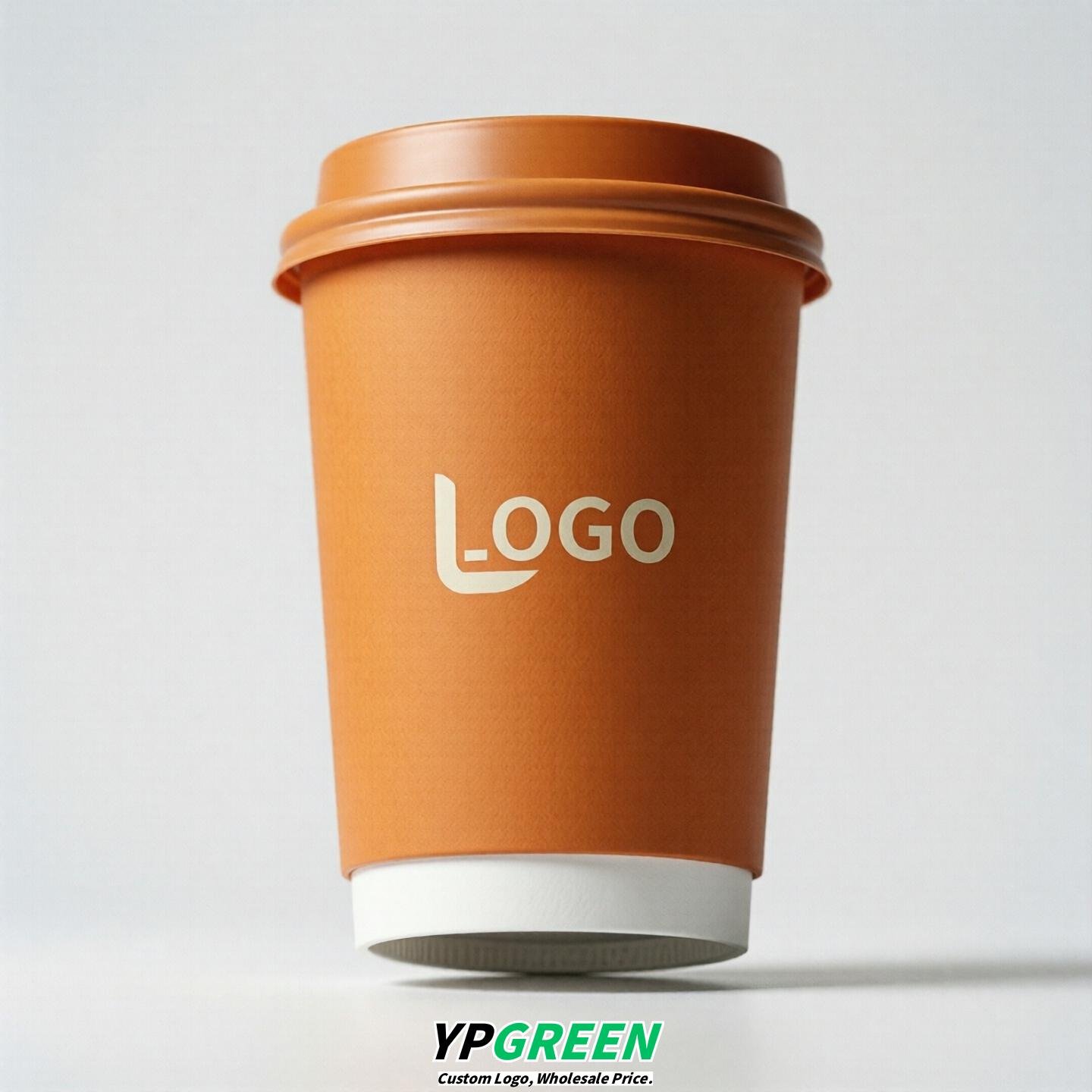 Orange Custom Logo Paper Cups: 8-24oz & Double Wall