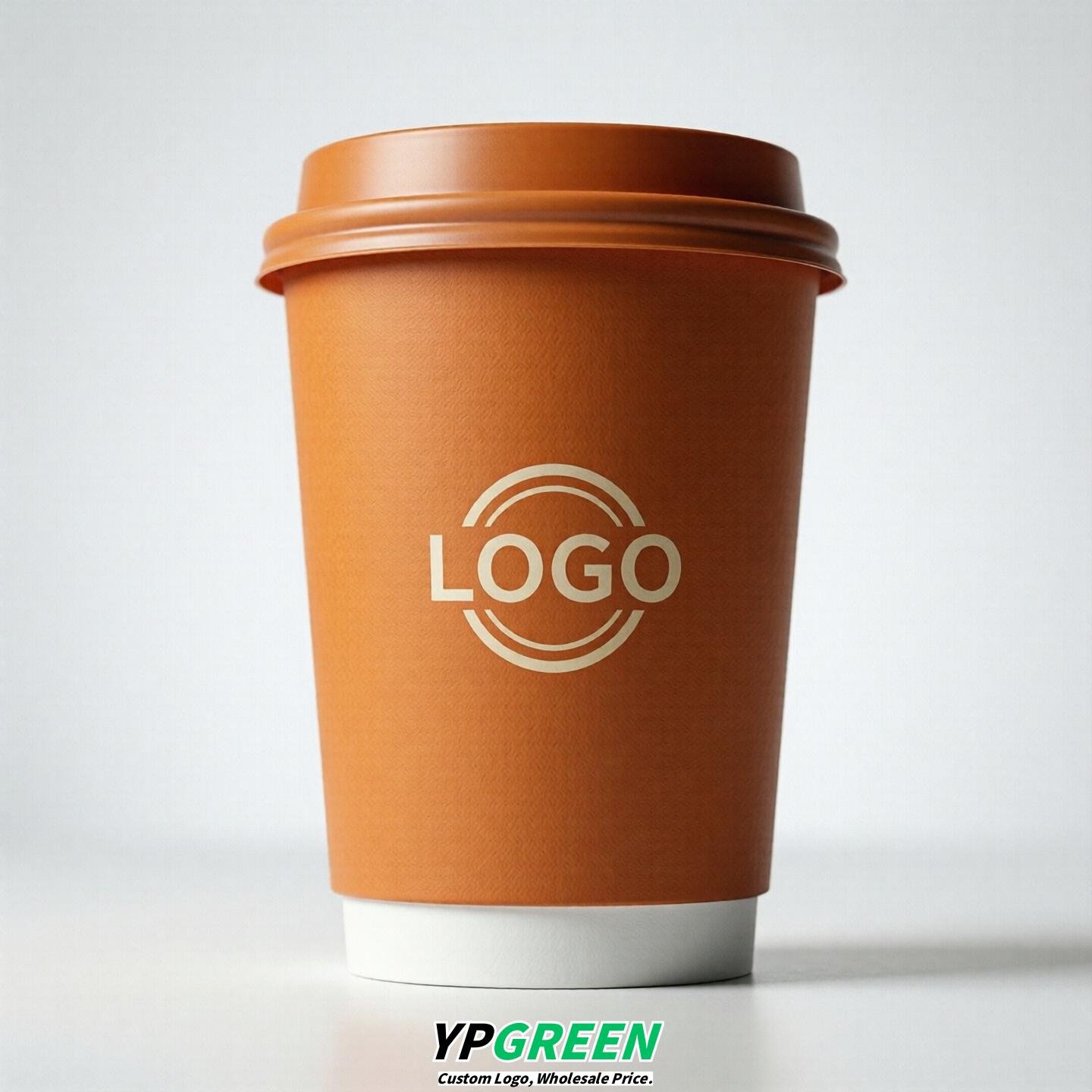 Orange Custom Logo Paper Cups: 8-24oz & Double Wall