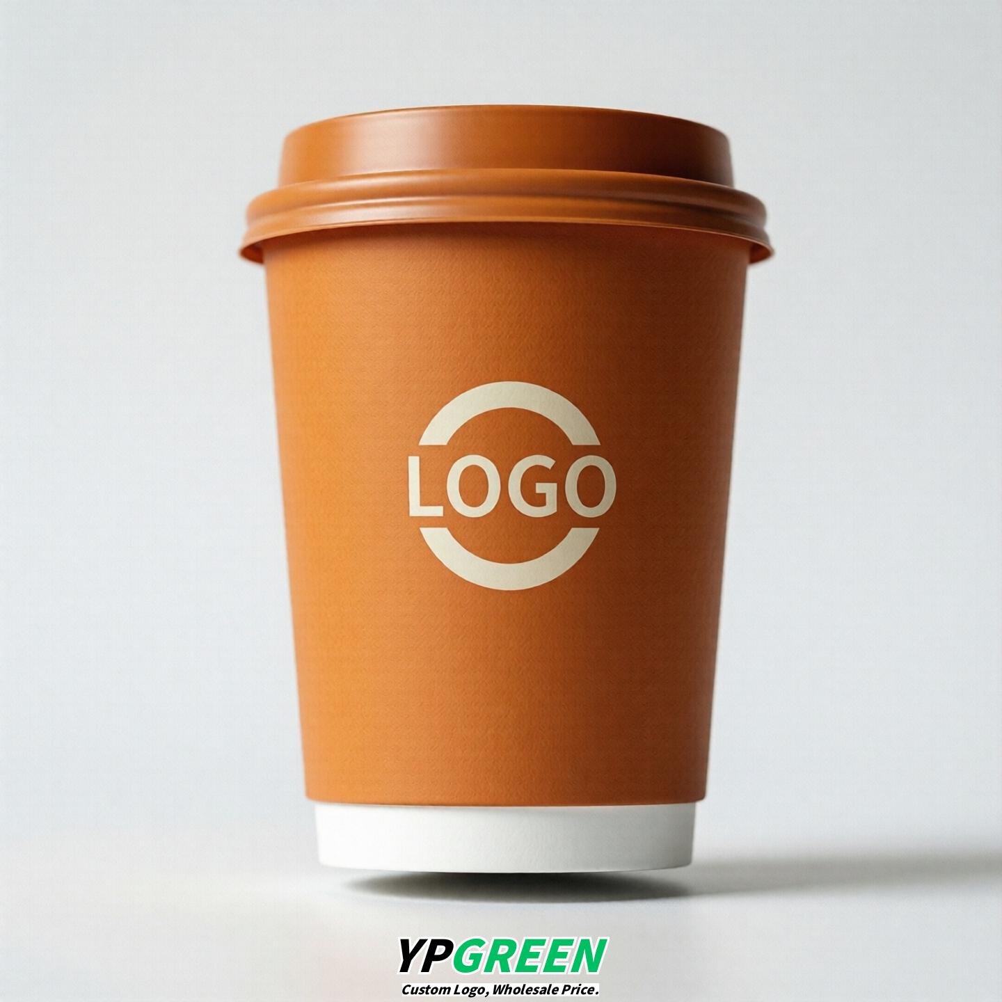 Orange Custom Logo Paper Cups: 8-24oz & Double Wall