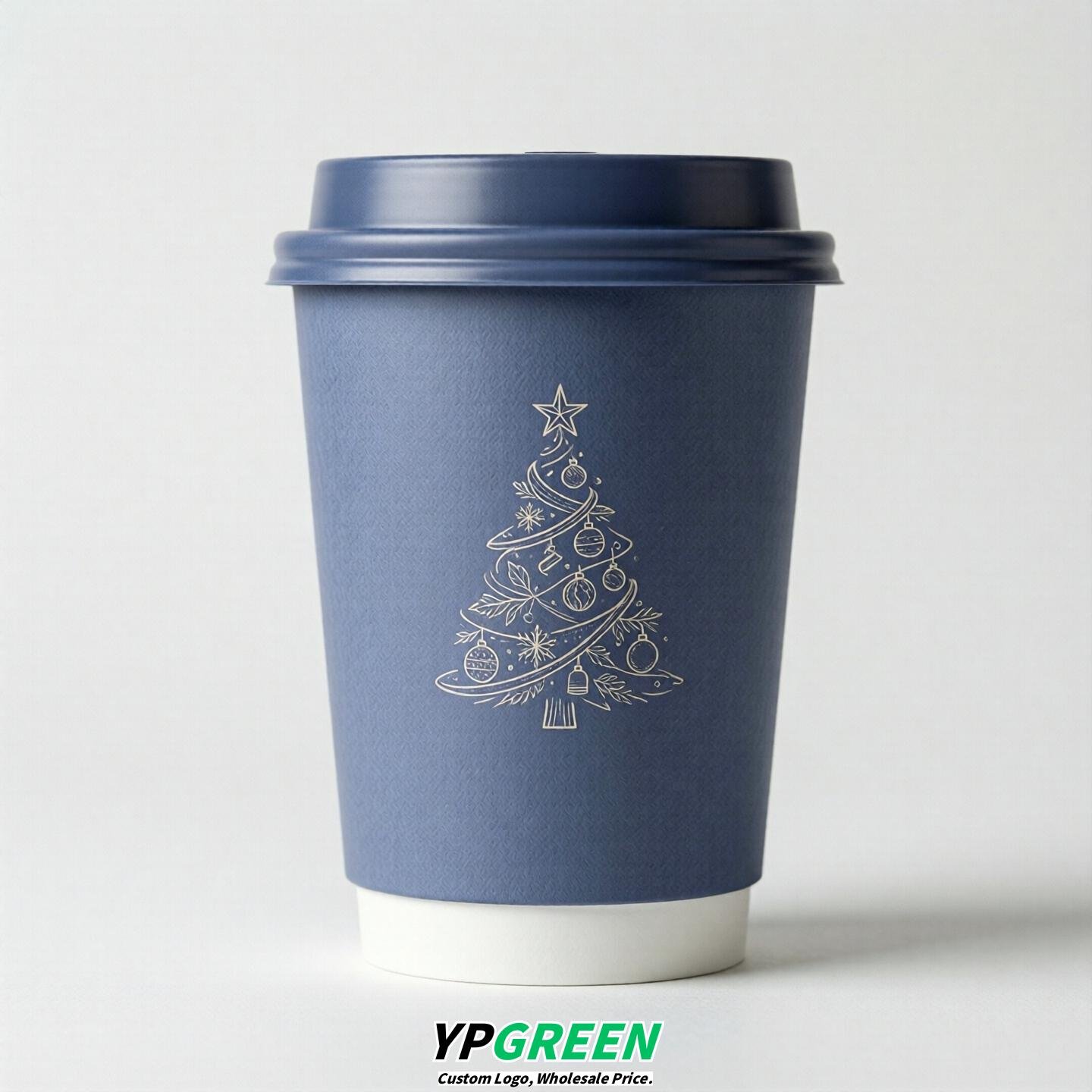 Periwinkle Paper Cups with Christmas Design 8-24oz
