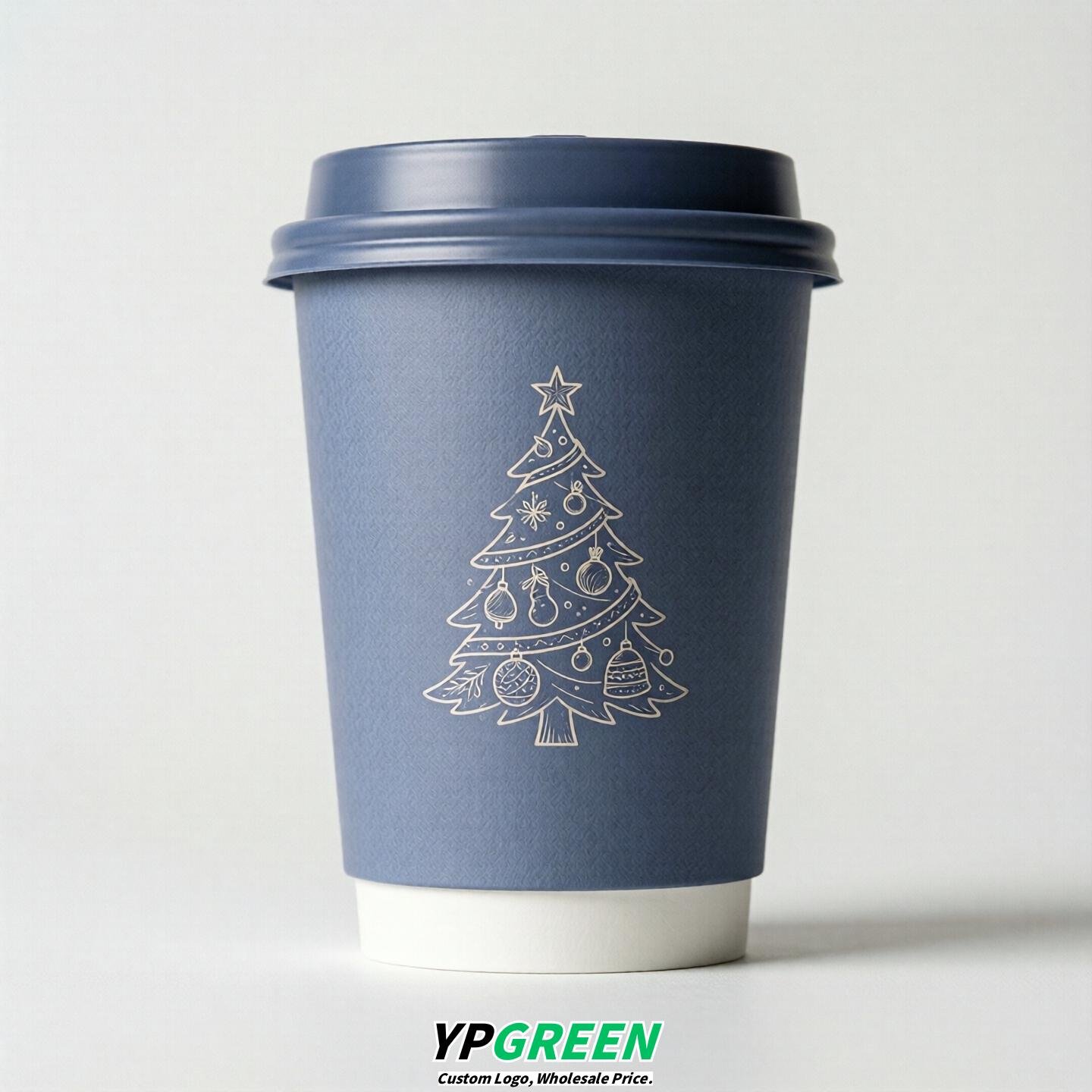 Periwinkle Paper Cups with Christmas Design 8-24oz