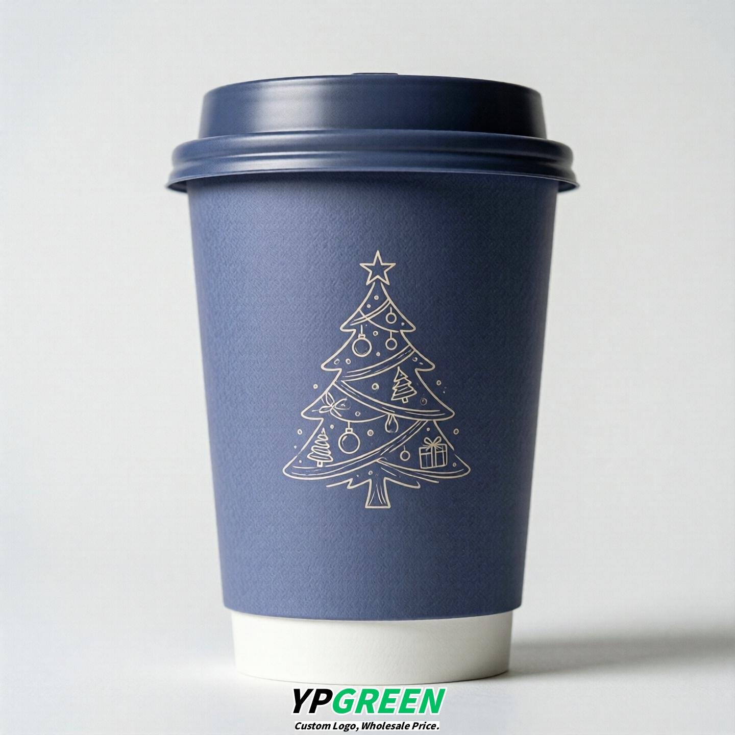 Periwinkle Paper Cups with Christmas Design 8-24oz