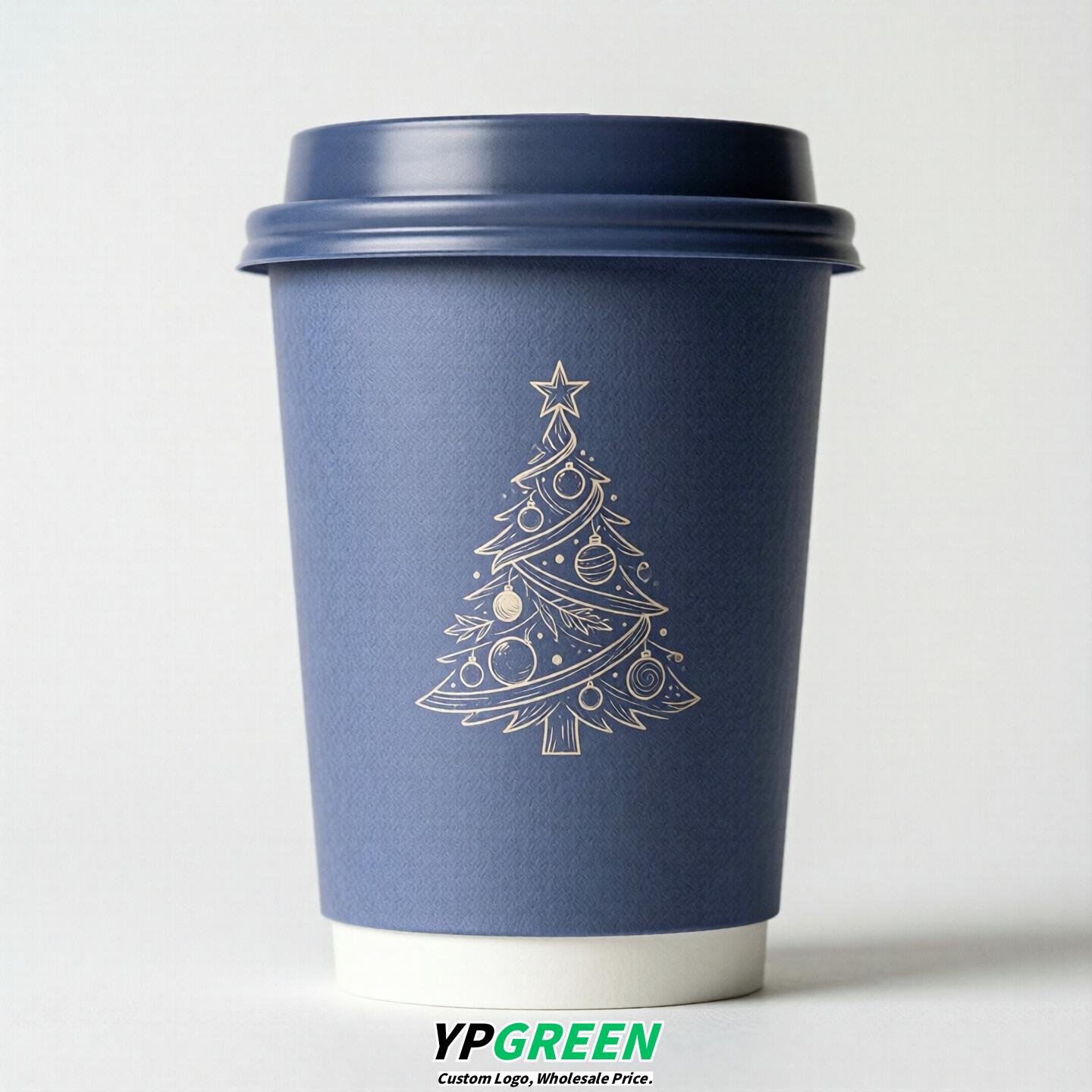 Periwinkle Paper Cups with Christmas Design 8-24oz