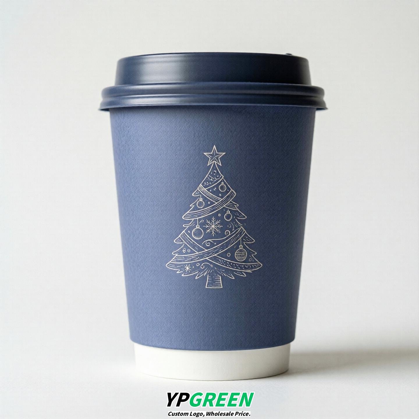Periwinkle Paper Cups with Christmas Design 8-24oz