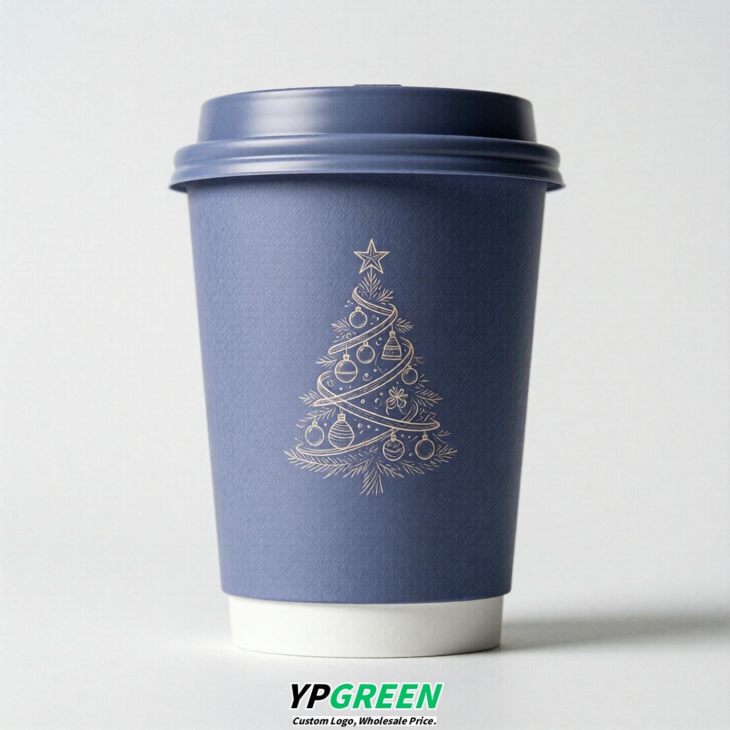 Periwinkle Paper Cups with Christmas Design 8-24oz
