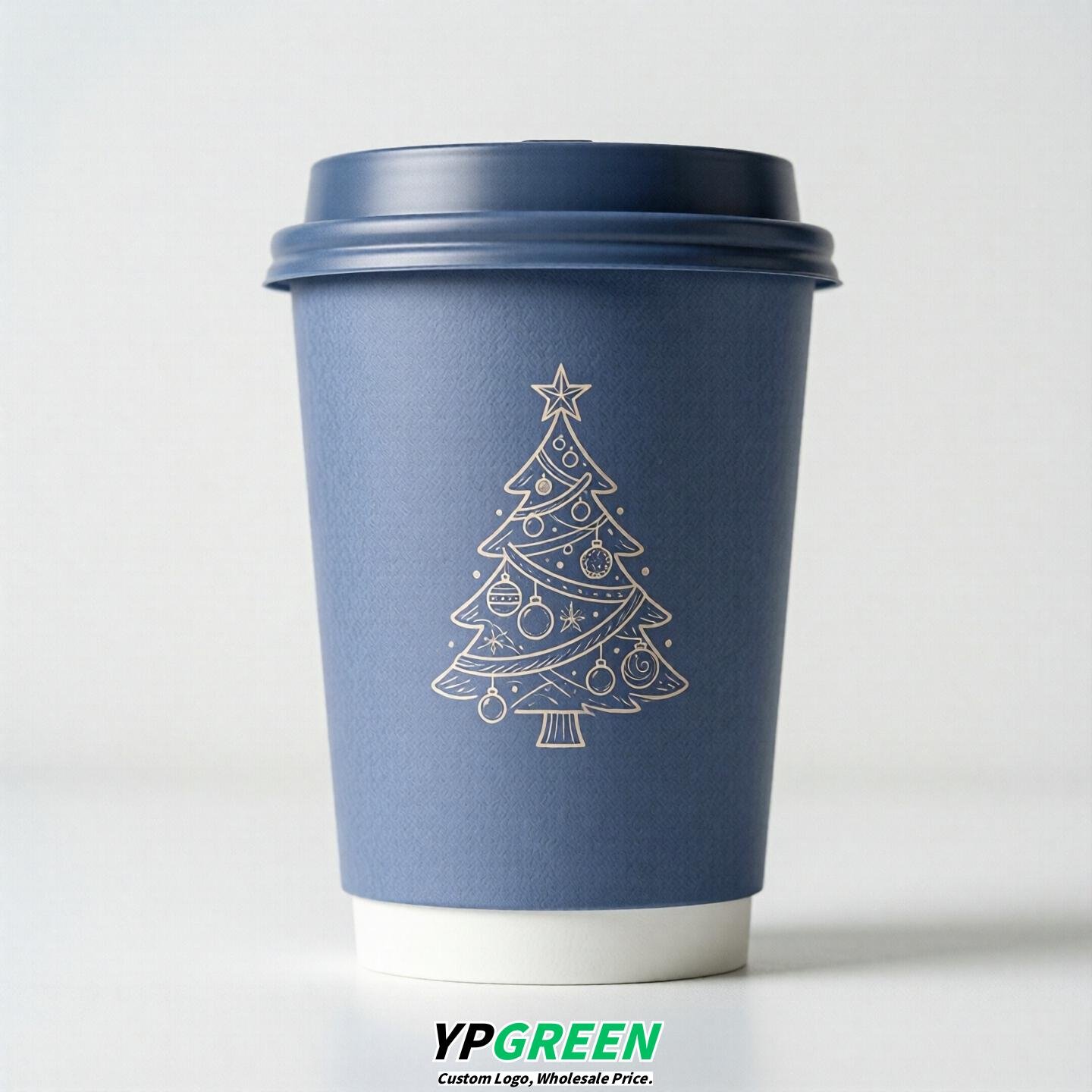 Periwinkle Paper Cups with Christmas Design 8-24oz