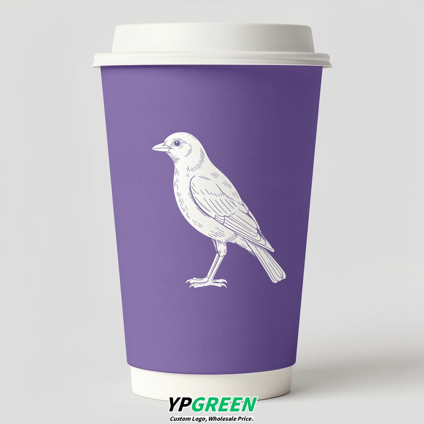 Periwinkle Paper Cups with Bird Logo & Lids 8-24oz