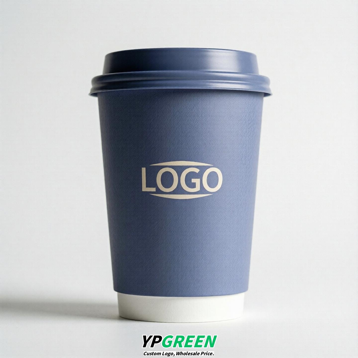 Periwinkle Custom Logo Paper Cups: 8-24oz & Double Wall