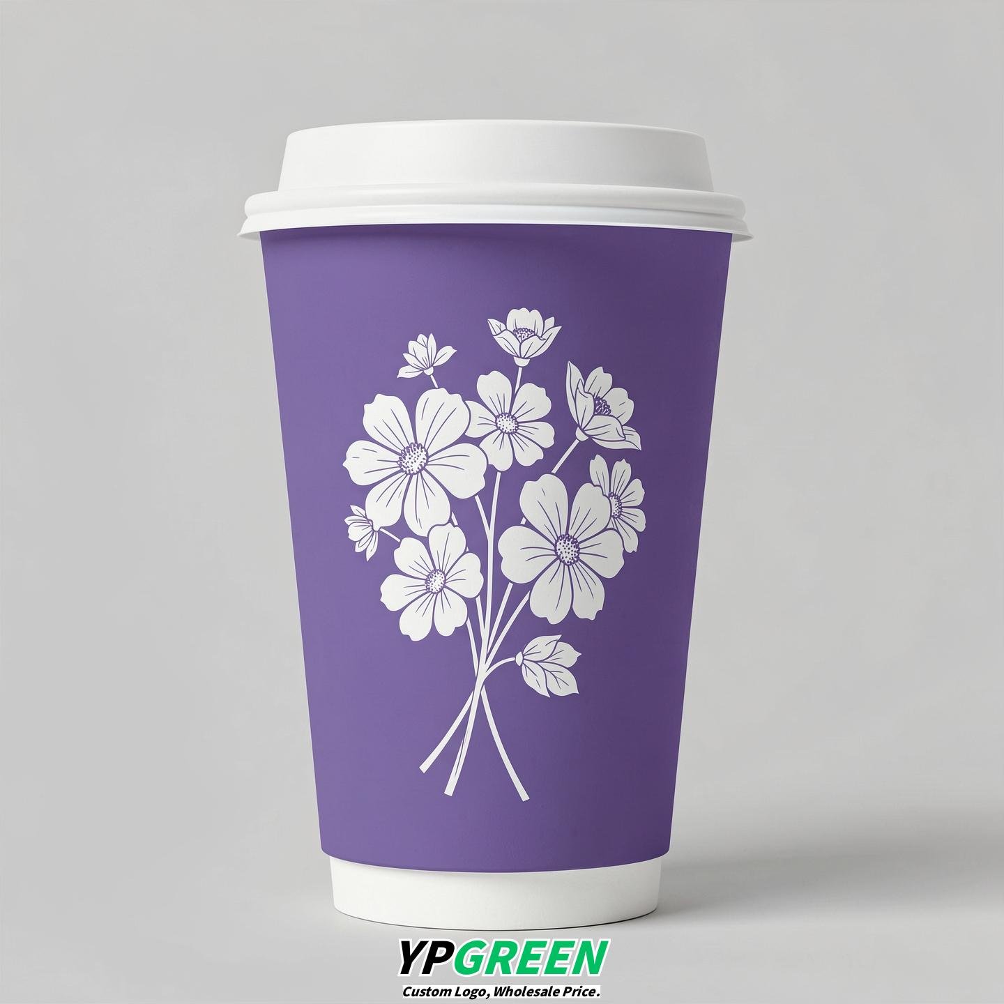Periwinkle Floral Paper Cups with Lids 8-24oz