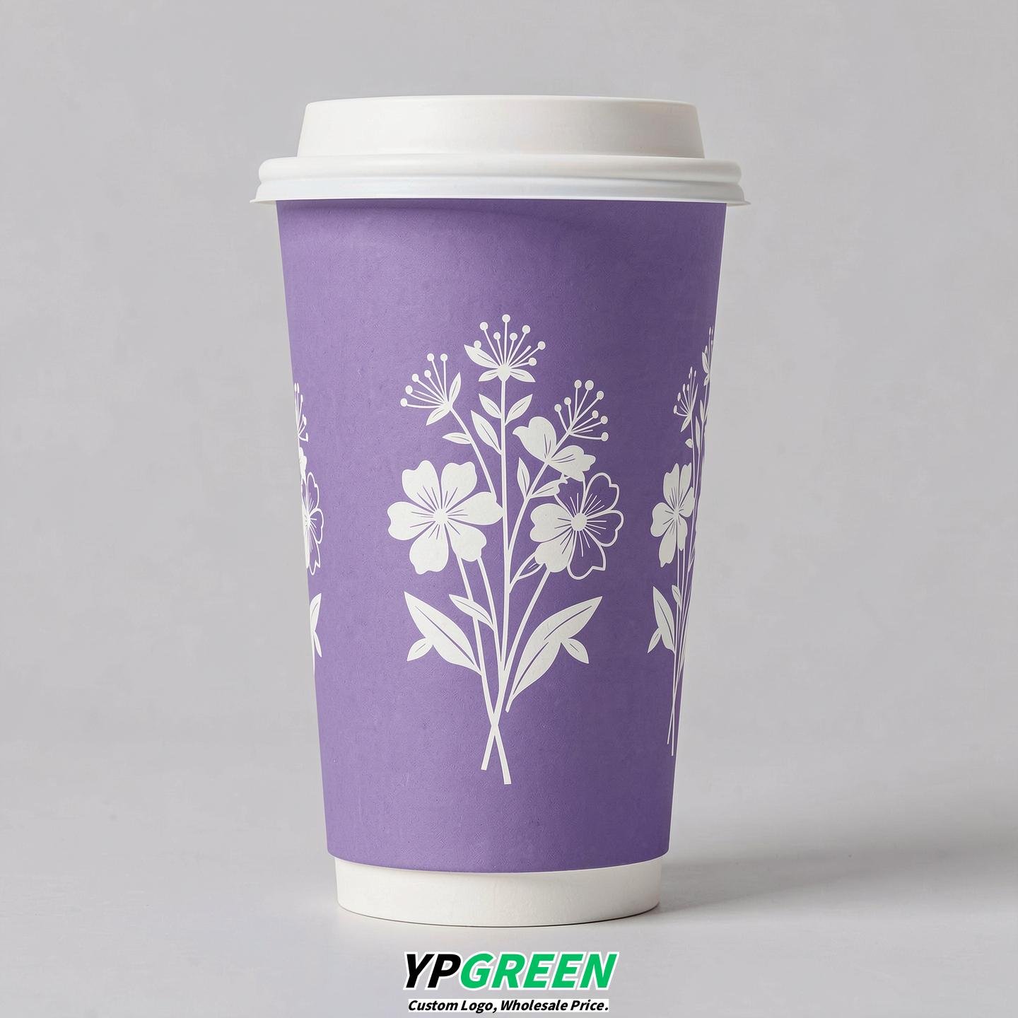 Periwinkle Floral Paper Cups with Lids 8-24oz